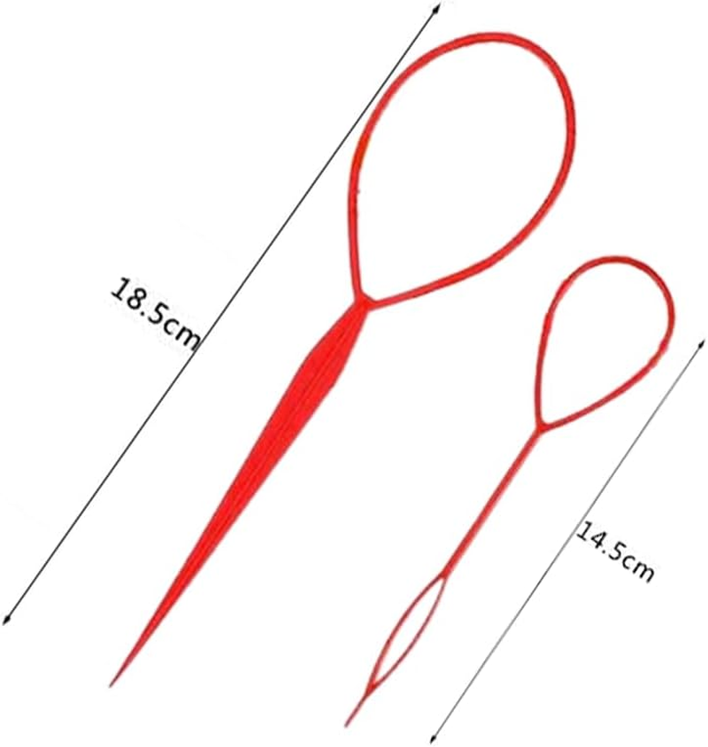 Quick Hair Looping Tail Tool 2Pcs French Braid Loop Ponytail Pull through Long Hair Holders Styling Maker Hair Braiding Topsy Tail Hair Styling Tools Kit Red - Blue image number 5