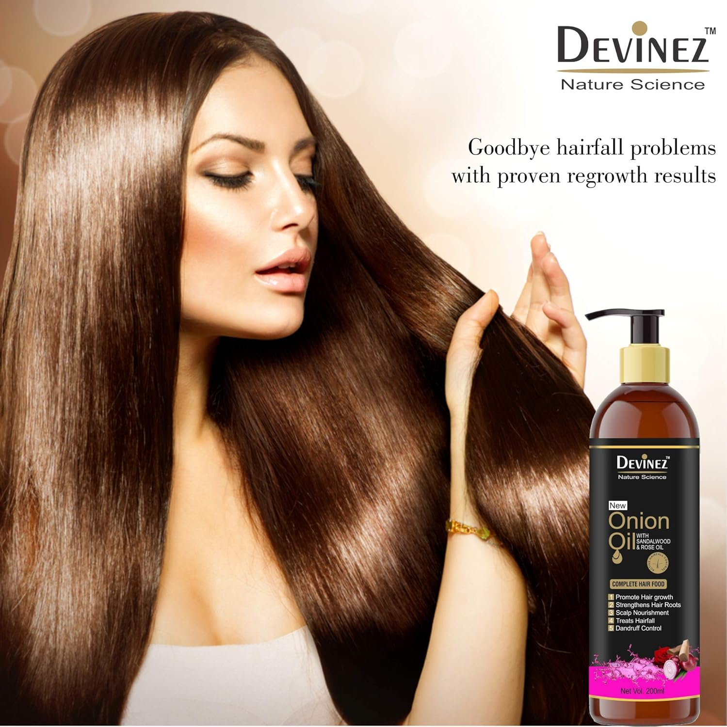 Devinez Onion Hair Oil Nourishing Hair Fall Care with Real Onion Extract to Control Intensive Hair Fall and Dandruff, 200Ml image number 3