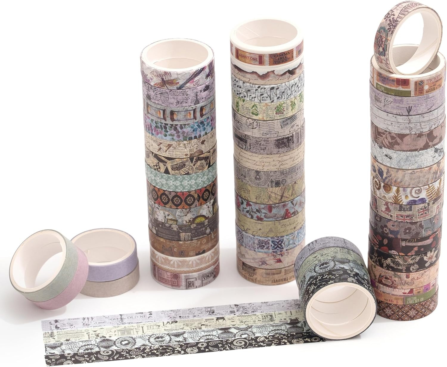 YUBBAEX Vintage Washi Tape Pack 50 Rolls Retro Printed Masking Tape Antique Patterns Decorative for Arts, DIY Crafts, Journal Supplies, Planners, Scrapbook, Card/Gift Wrapping image number 6