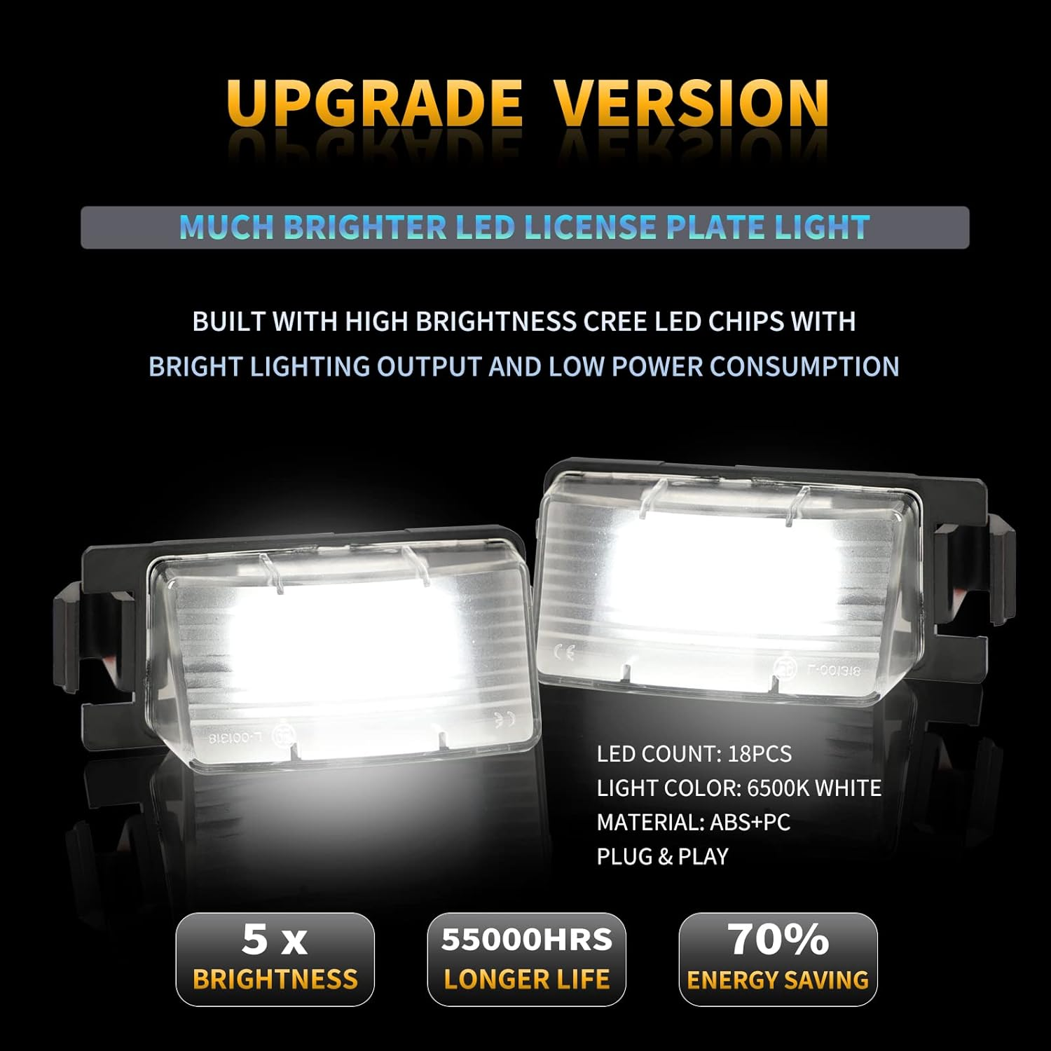 LED License Plate Light for Nissan 350Z 370Z GT-R Versa Cube Leaf & Infiniti G25 G35 G37 Q40 Q60 Tag Lamp Assembly, 6000K White 2PCS