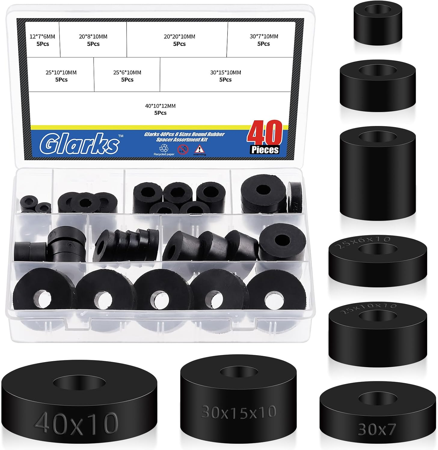 Glarks 40Pcs 8 Sizes round Rubber Spacer Assortment Kit, Multi Purpose Black round Neoprene Washers anti Vibration Rubber Spacer Bushings for Electrical Repair and Home Car Accessories image number 5
