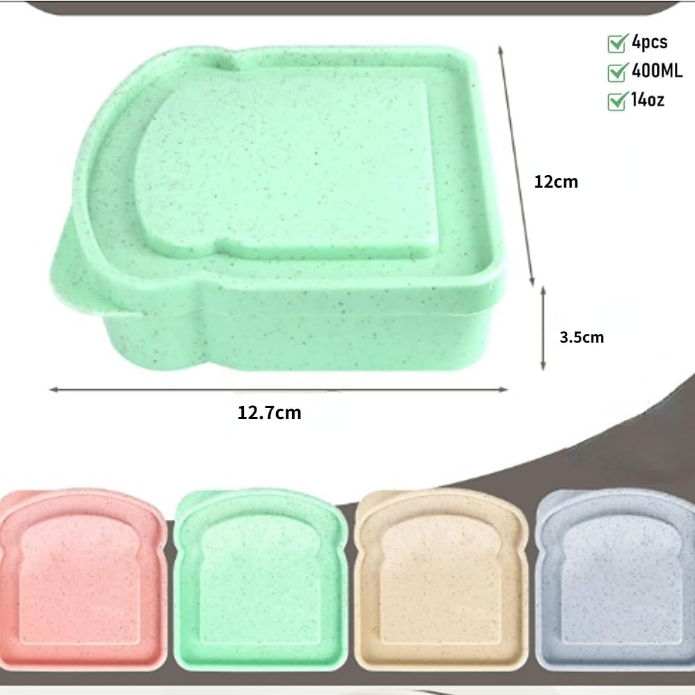 4 Pcs Reusable Sandwich Containers-Portable Sandwich Box with Lid-Colorful Toast Shape Sandwich Lunch Box Container for Activities-Food Storage Box with Lid for Lunch (4 Color) image number 3