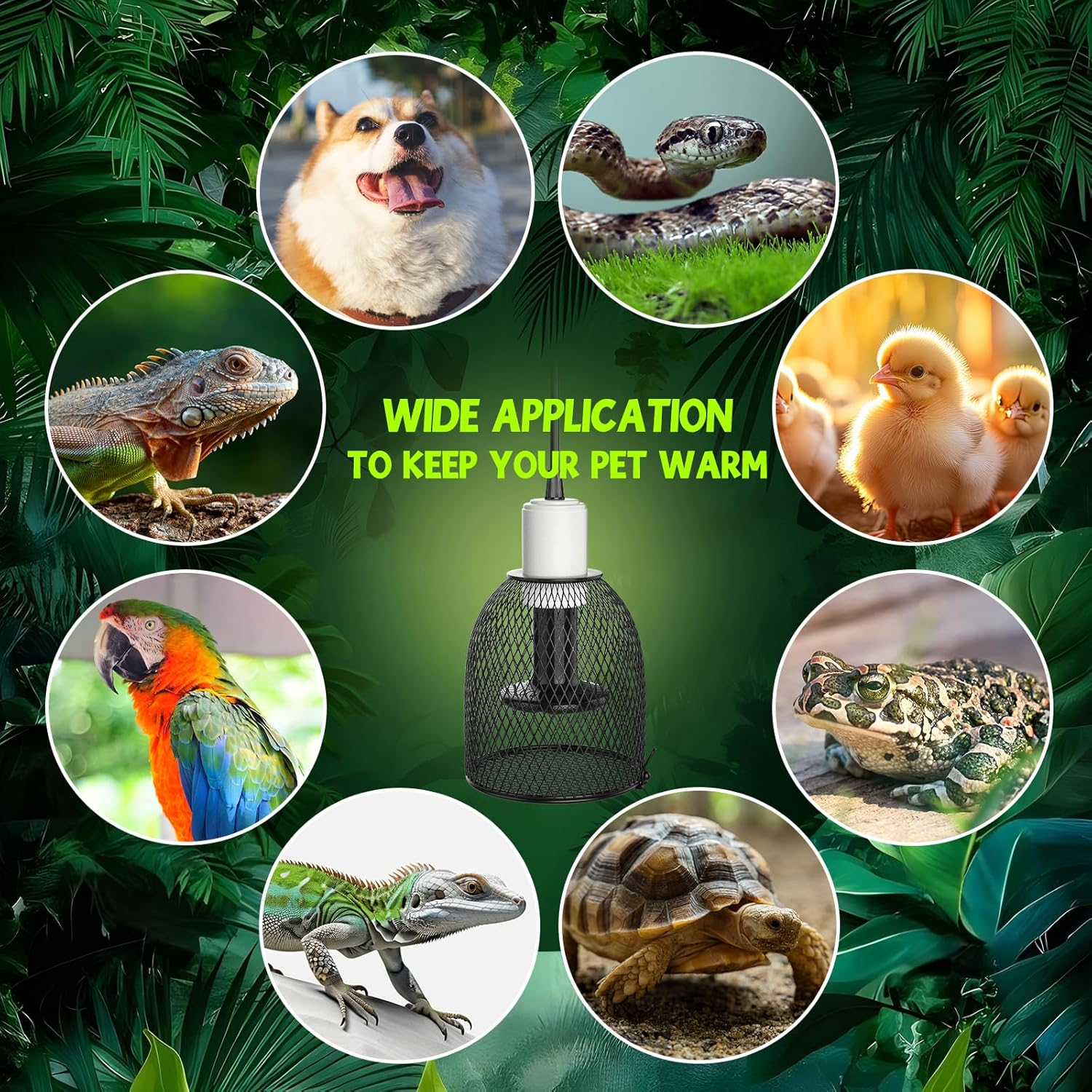 Lamptobe Reptile Heat Lamp Dome Light Fixture 160W, Heat Lamp Holder E27 with 1 Ceramic Heat Bulb 100W, Anti-Hot Tortoise Heat Lamp with Clip for Puppies, Chicks, Bearded Dragon, Lizard, Tortoise image number 1