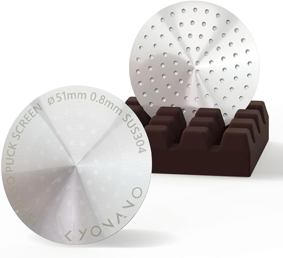 KYONANO 51Mm Puck Screen with Stand - Espresso Accessories - Reusable Metal Coffee Filters with Silicone Holder - Compatible with 51Mm De'Longhi, Smeg Espresso Coffee Machines image number 1