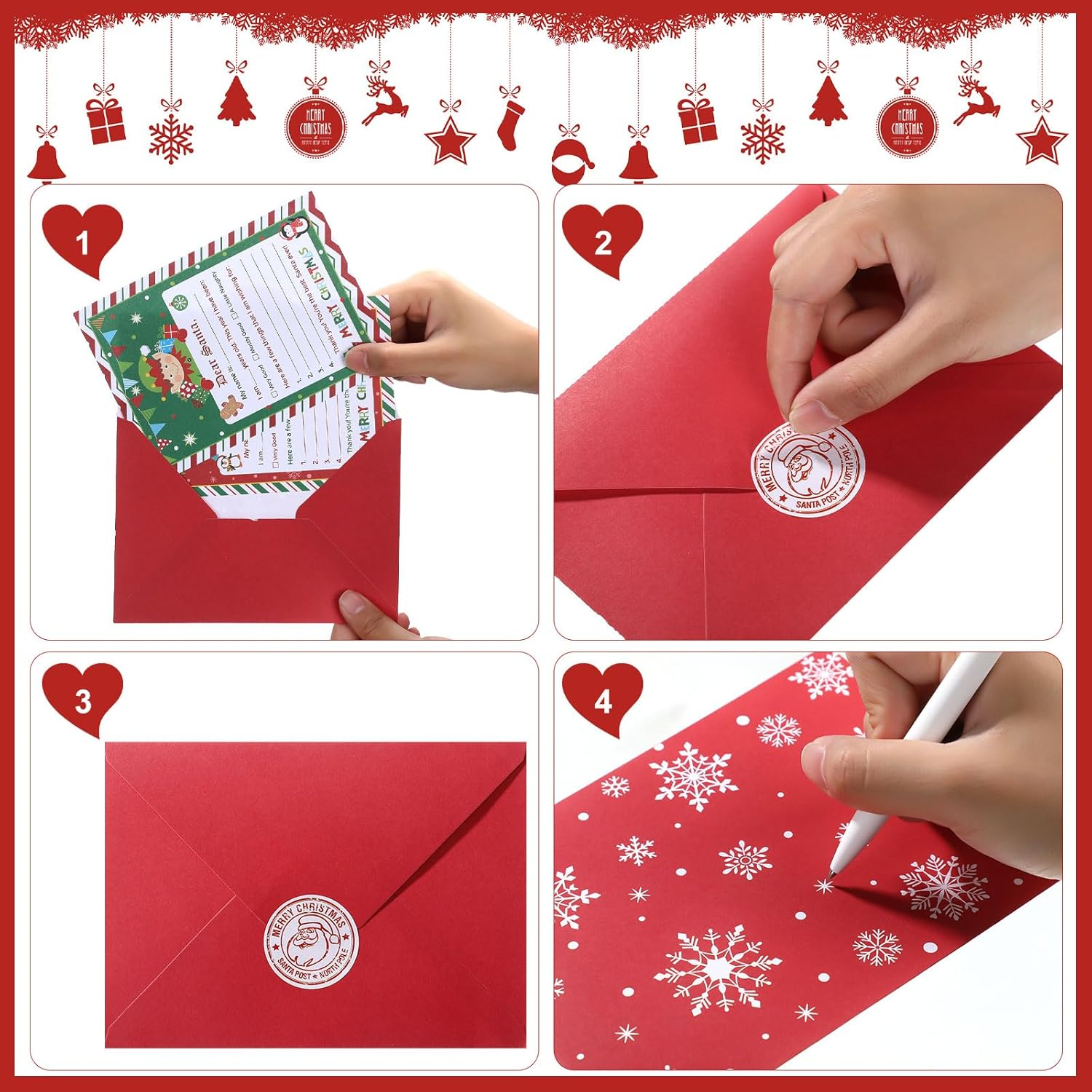 Harloon 150 Pcs Letter to Santa Writing Kit Christmas Wish List Snowman Elf Xmas Letter Paper Stationery with Sticker Nice Naughty Snowflake Envelopes Christmas List for Holiday Greeting Supplies image number 4