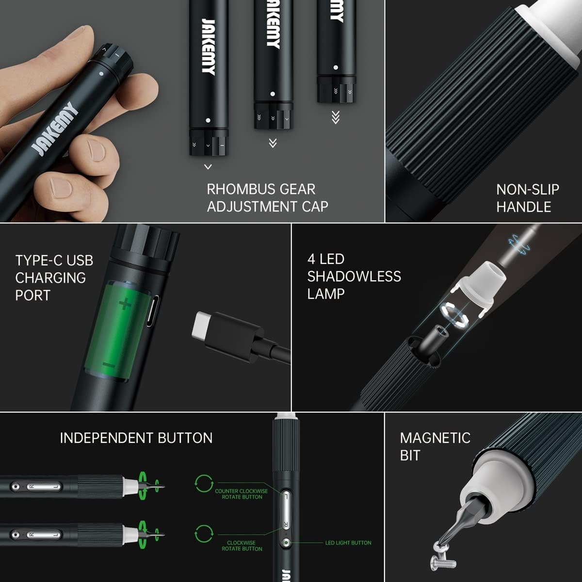 Gear Adjustable Mini Electric Screwdriver,Jakemy Laptop Screwdriver Repair Tool Kit Cordless Torque Power with Light Manual&Automatic Rechargeable for Phone,Consoles,Toys,Ect, (JM-E21A) - Jm-8189B image number 4