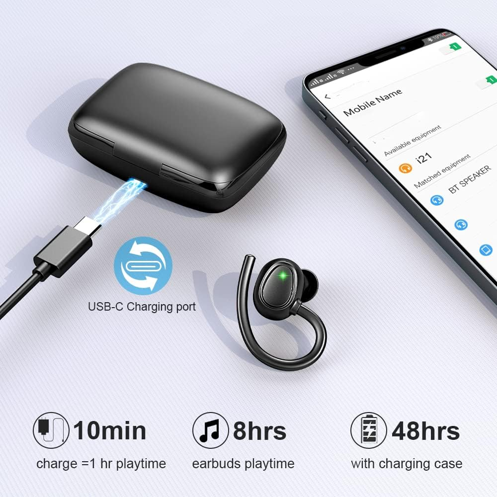 Drsaec Wireless Earbuds, Headphones Running Bluetooth 5.3 in Ear with HD Mic, Earphones Sport IP7 Waterproof 48H Noise Cancelling Buds Deep Bass/Usb-C/Led[ Upgrade] Black I21 image number 1