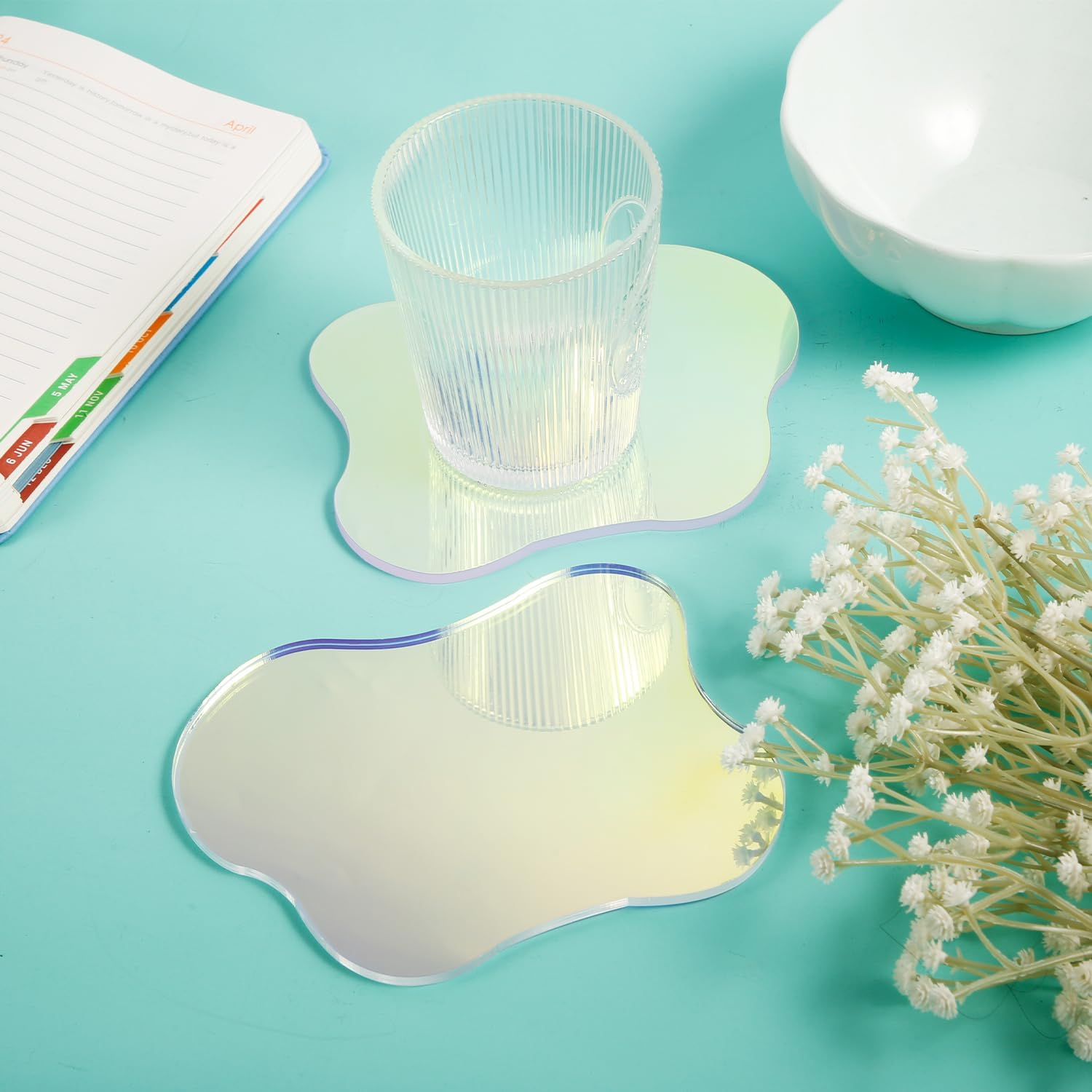 2Pcs Acrylic Irregular Coasters, Clear Colorful Cup Coaster for Drinks Creative Cloud Shape Decorative Plate for Tabletop Desk Dining Coffee Table Kitchen Bar Home Decor image number 6