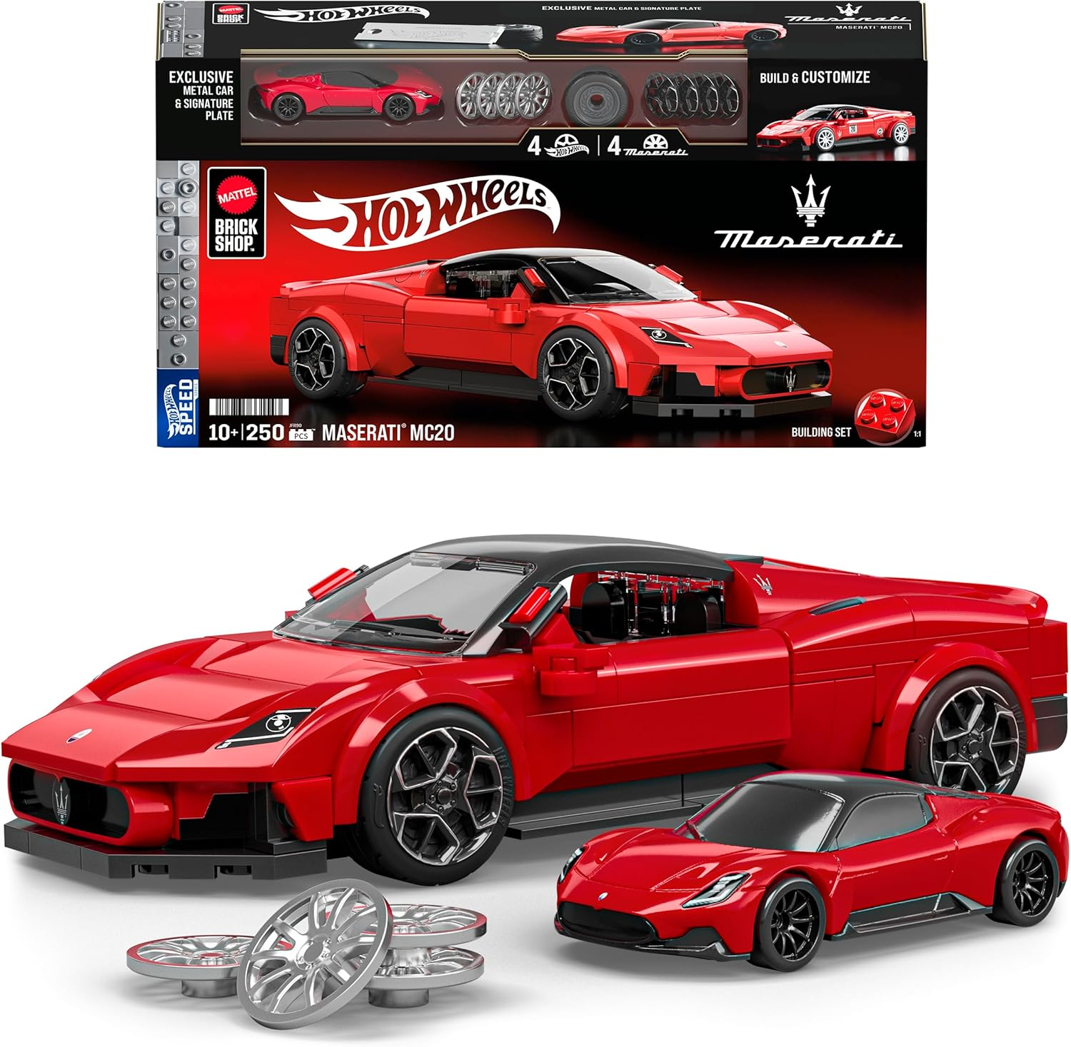 ​Mattel Brick Shop Hot Wheels Speed Series Building Set, Maserati MC20 with 250 Pieces, Realistic Details and Custom Decals, Adult Collectors and Kids Ages 10+