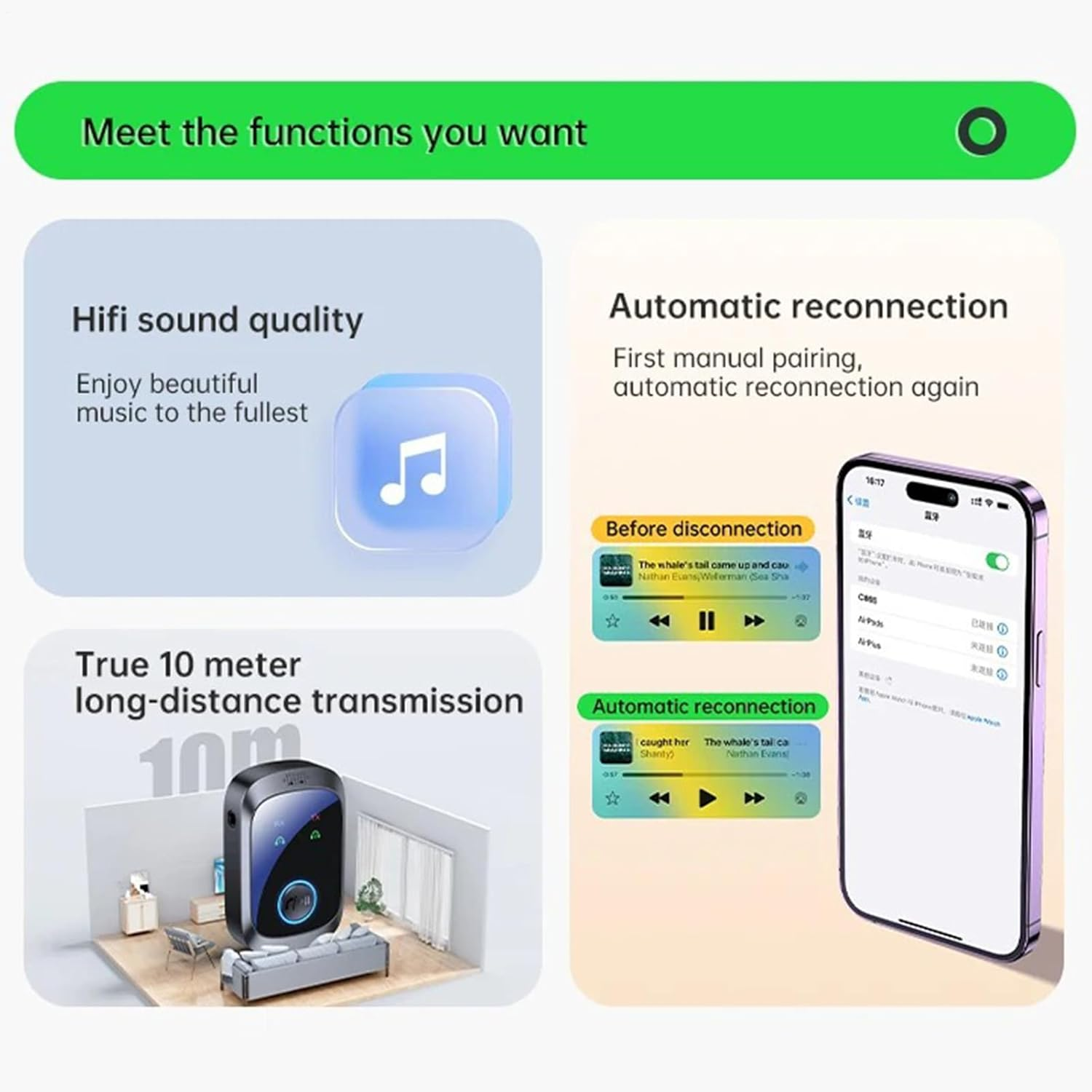 Wireless Transmitter Receiver - Wireless Receiver for Headphones,Double Stream Multipoint 2 in 1 Hifi LCD Screen for Music Game Consoles Tvs Speakers Cell Phones Pc Car Home Gym image number 6
