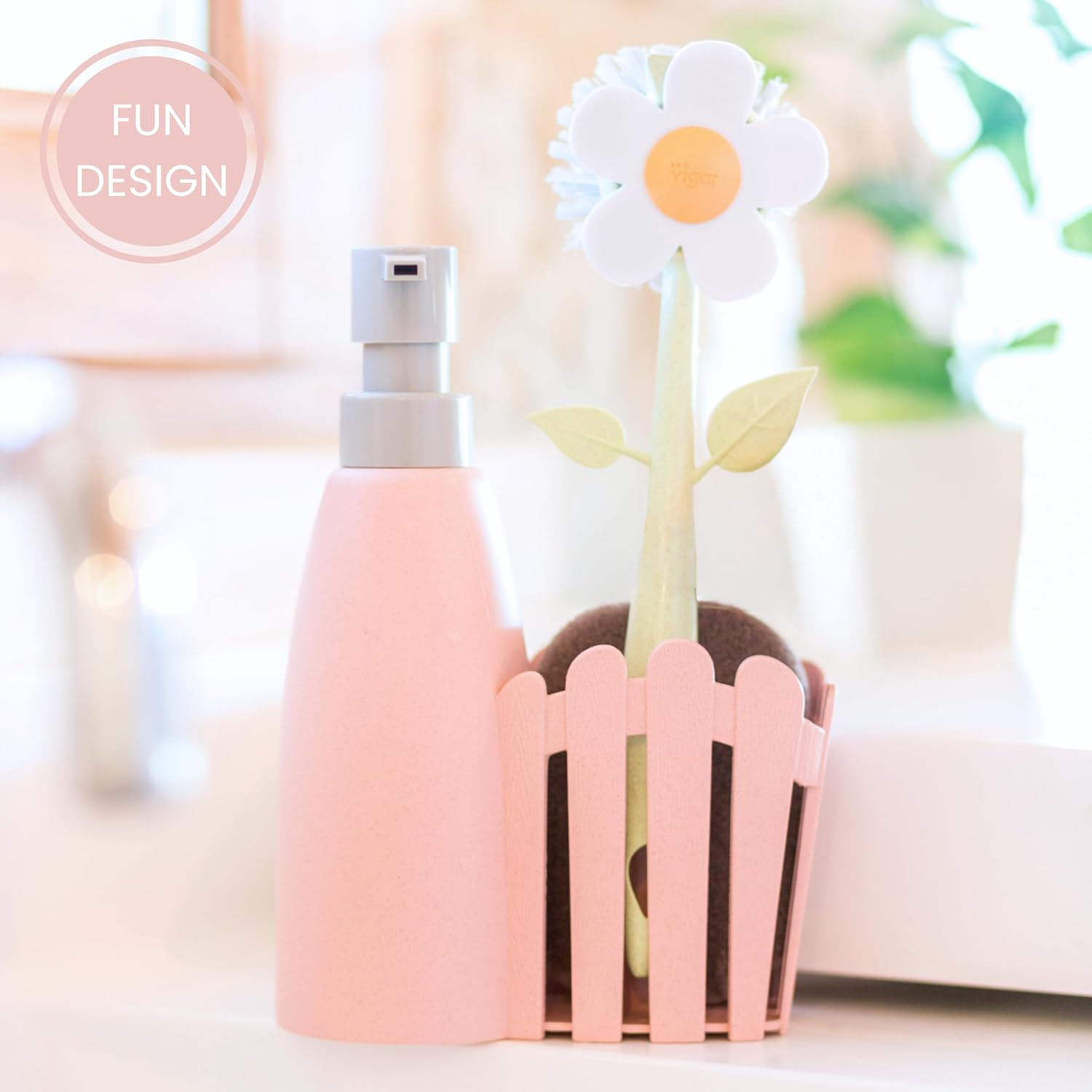 Vigar Fence Sink Set with Pink Florganic Soap Dispenser Set of 3 image number 1