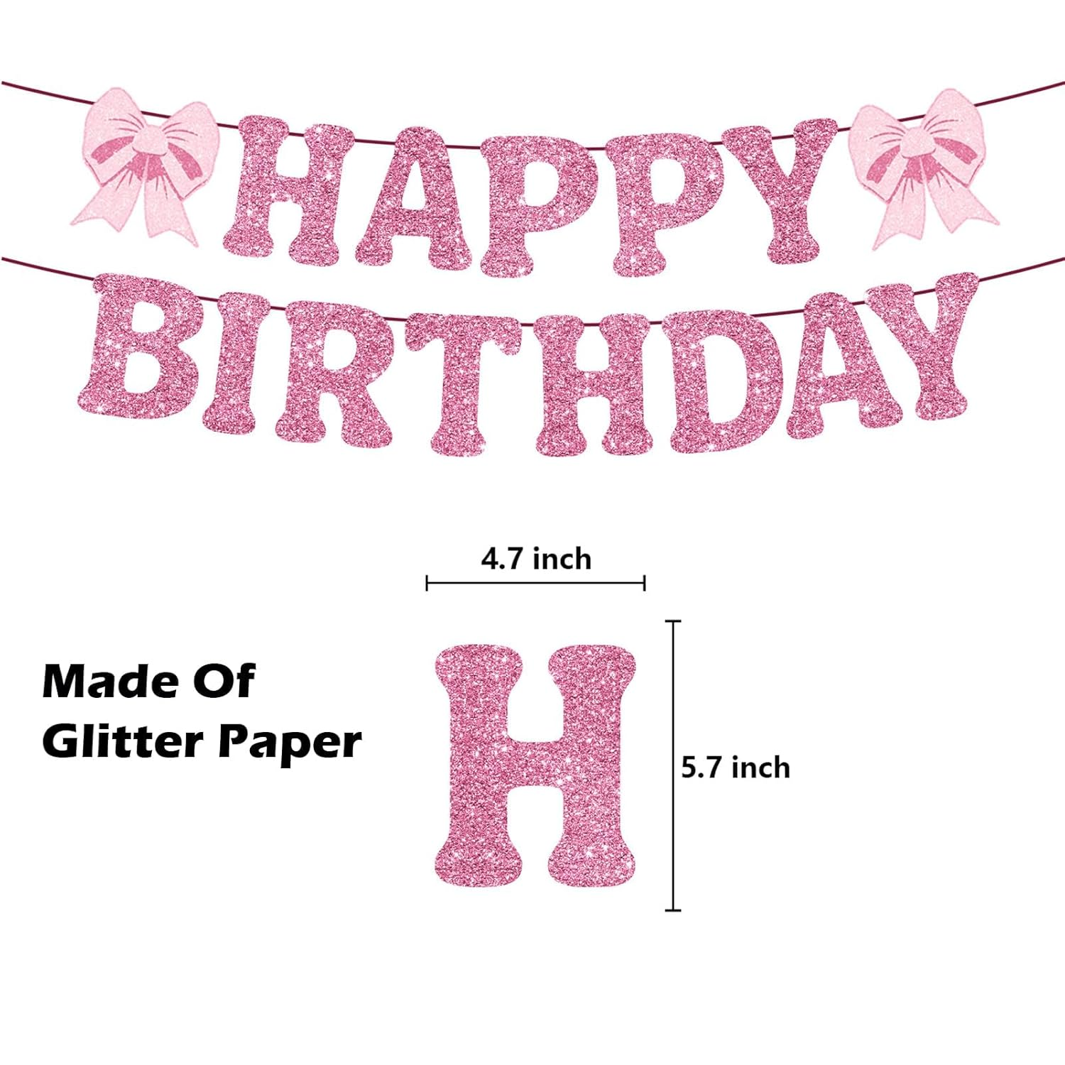 Hapurs Pink Bow Birthday Banner, Garlands, Paper, 16.4Ft, Party Decor, Bridal Shower Supplies image number 5
