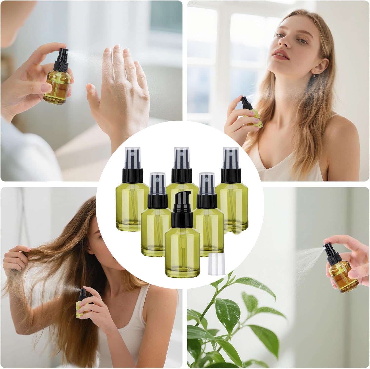 IONPSHG ﻿6 Pcs Glass Pump Bottle 30Ml Green Pump Bottle Dispenser Refillable and Portable Liquid Foundation Container Small Travel Bottles for Liquids a Must-Have for Travelling image number 6