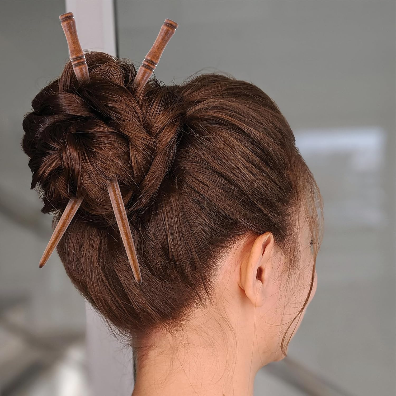 Gjinxi Retro Wooden Hair Sticks Pack of 8 Hair Pins Handmade Bamboo Shape Chinese Women'S Hair Sticks Wooden Hair Pin Bamboo Knot Hair Accessories Hair Clips for Women (2 Colours) image number 5