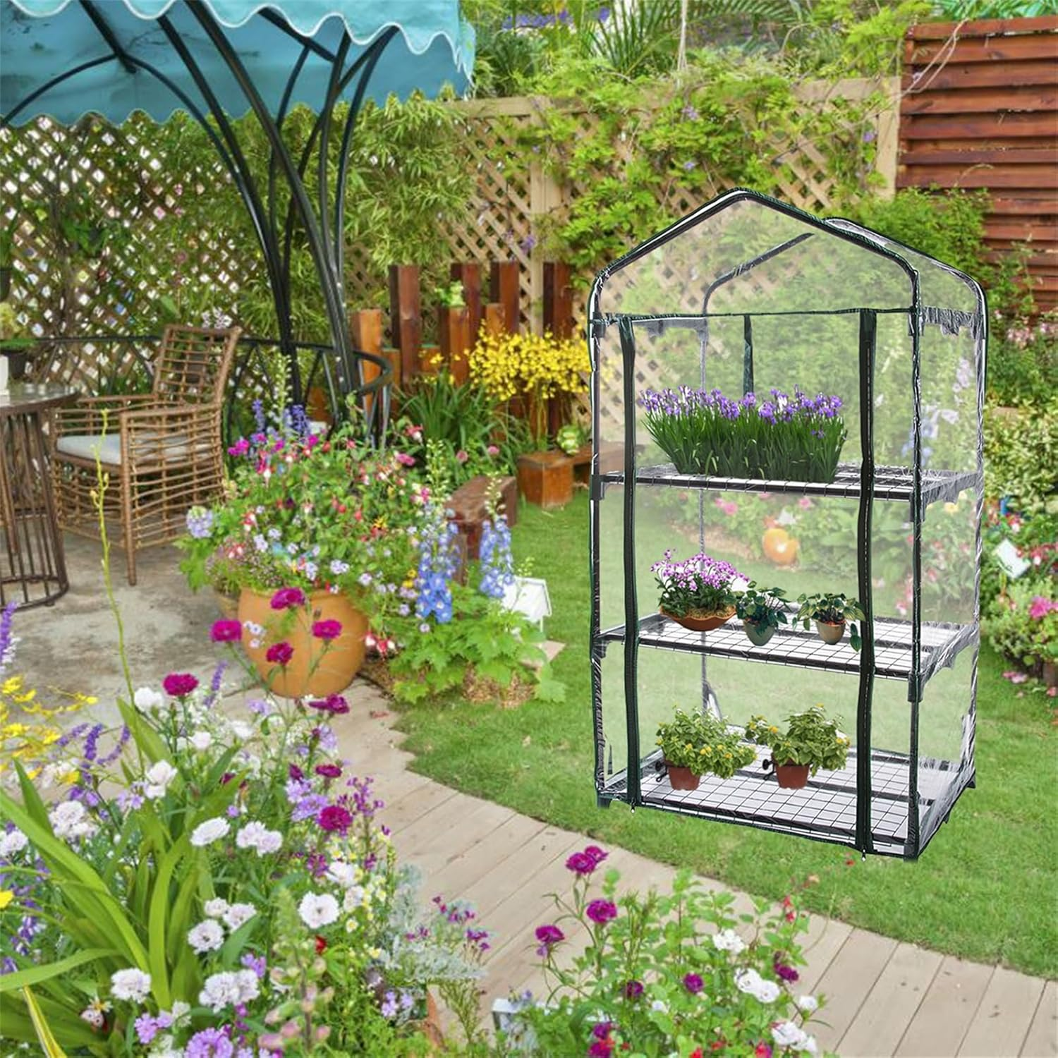 3/4/5 Tier Small Greenhouse Cover, Reinforced PVC Small Greenhouse Tent, Garden Grow House, Transparent Waterproof Hot House, Replacement Cover for Plants,Vegetables, Flowers, Seedlings - B image number 3