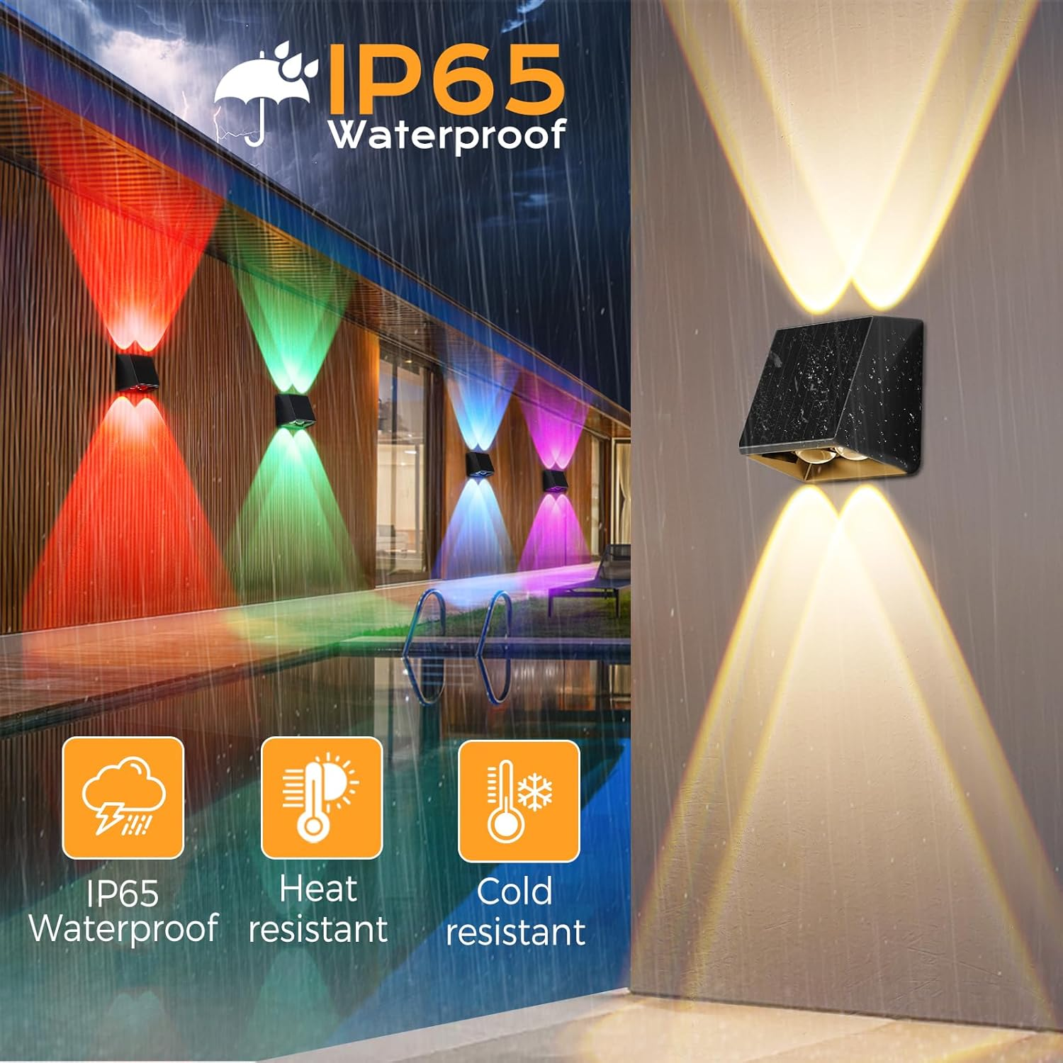 Quntis up down Solar Wall Light Outdoor, 4 Pack Solar Fence Lights Warm White & 13 RGB Modes IP65 Waterproof Front Door outside Lights for Garden Porch Deck Stair Post Yard Backyard Pathway image number 2