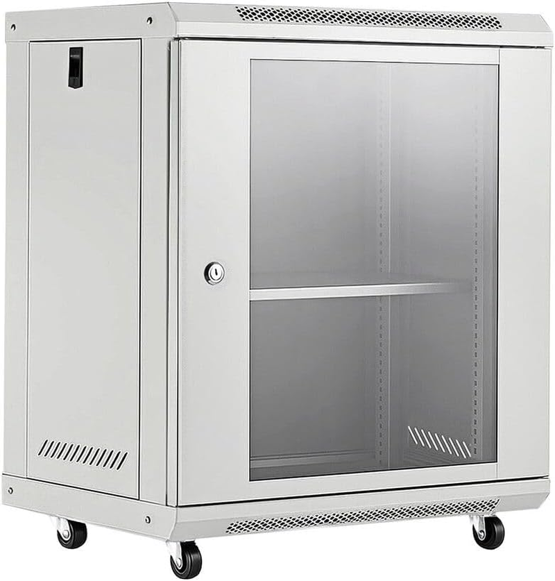 AUSWAY 12U Network Server Cabinet Data Case Wall Mount Rack LAN Enclosure Comms 19Inch 400Mm Deep Locking Glass Door Side Panels Wheels IT Computer Equipment image number 5