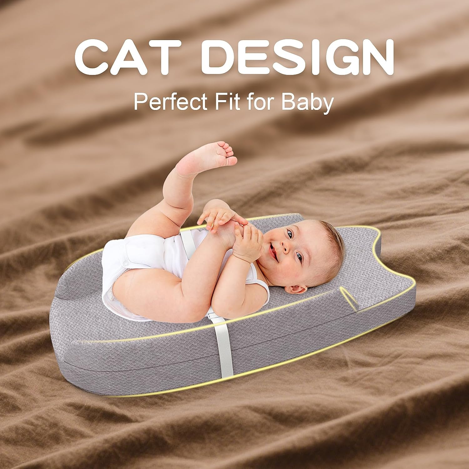 Changing Pad with Waterproof Cover and Removable Towel Liner, U-Shaped Contoured Sides, Safety Strap & Non-Slip Base, Fits Standard Changing Tables image number 6