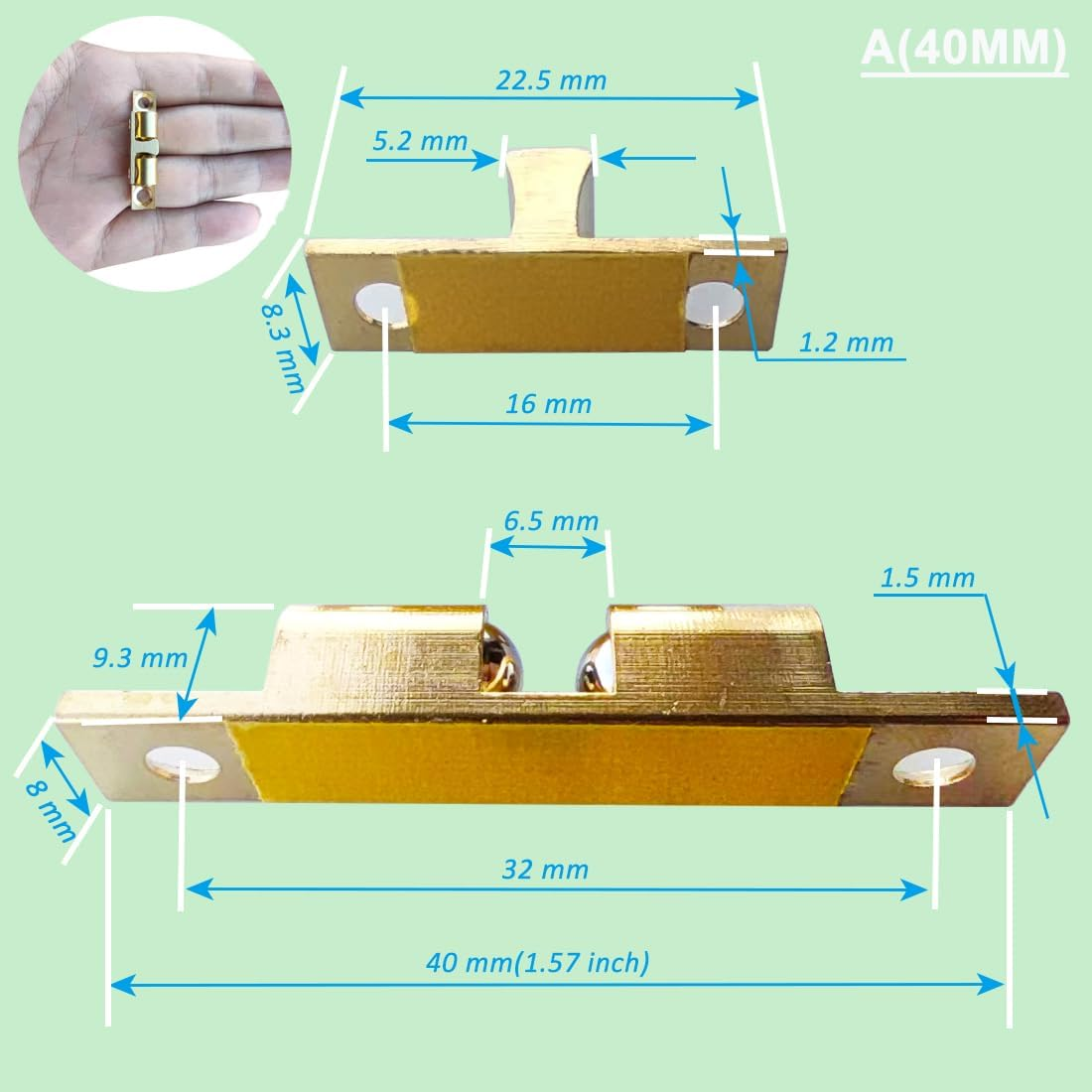 Waketek Cabinet Brass Clasp Buckles with Screws, These Door Catchs'Re Double Ball Tension Roller Latch for Various Cabinet Doors (Solid Copper, Adjustable and Durable) (Brass Catch A(40MM))