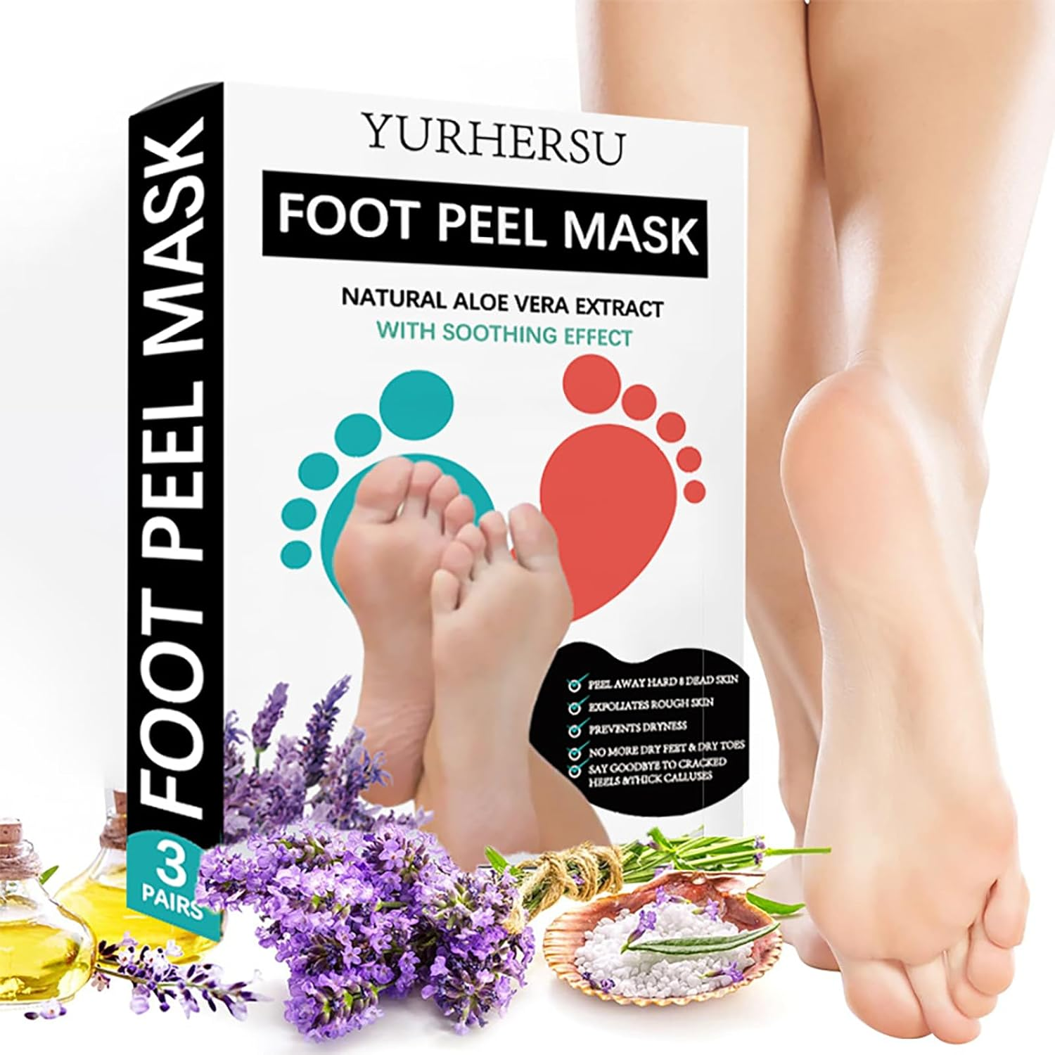 3 Pairs Foot Peel Mask, Repair Cracked Heels & Remove Dry Dead Skin for Soft Baby Foot Effect, Callus Remover, Foot Exfoliating Socks for Hard Skin, Foot Treatment for Men and Women - Lavender image number 3
