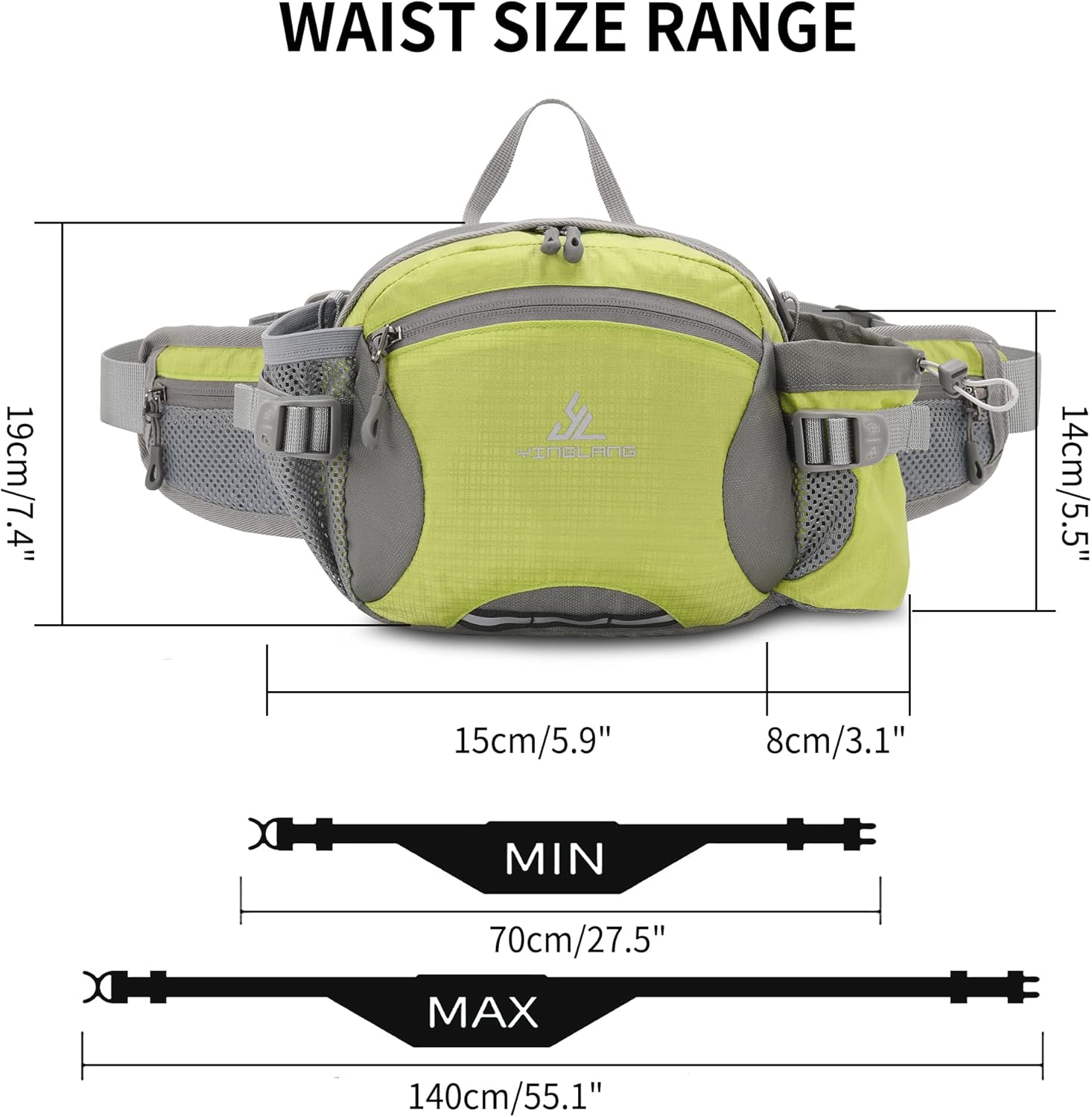 Water Resistant Bum Bag with Water Bottle Holder and Multi-Pockets, Large Capacity Waist Fanny Pack Bumbag for Dog Walking Hiking Travel Sports Women Men, Green, L - Blue image number 5