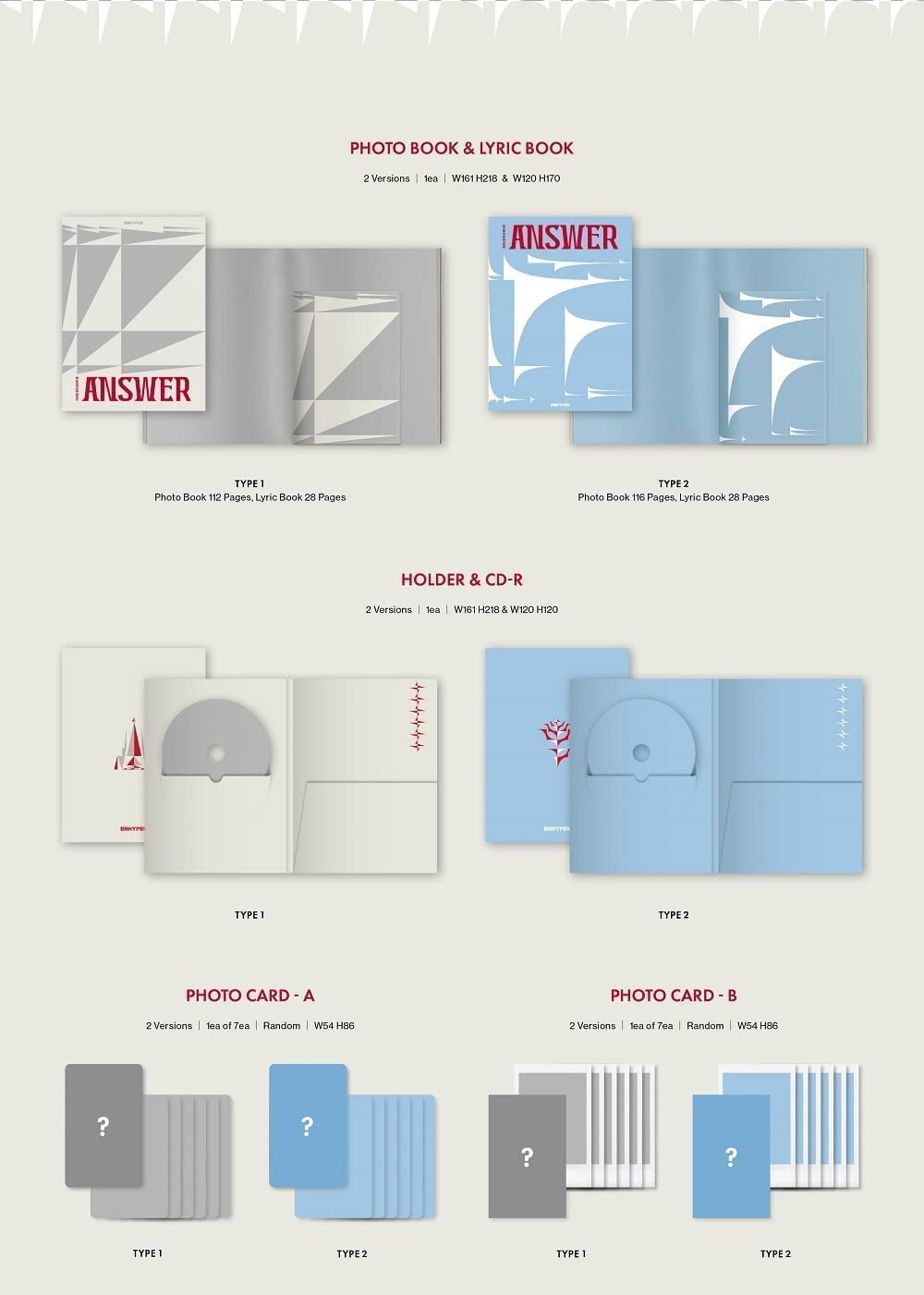 ENHYPEN DIMENSION : ANSWER 1St Album Repackage Type 2 Version Cd+Photobook&Lyric Book+Phootcard+Photostand+Paper Dice+Sticker+Photo Bookmark+Tracking Kpop Sealed