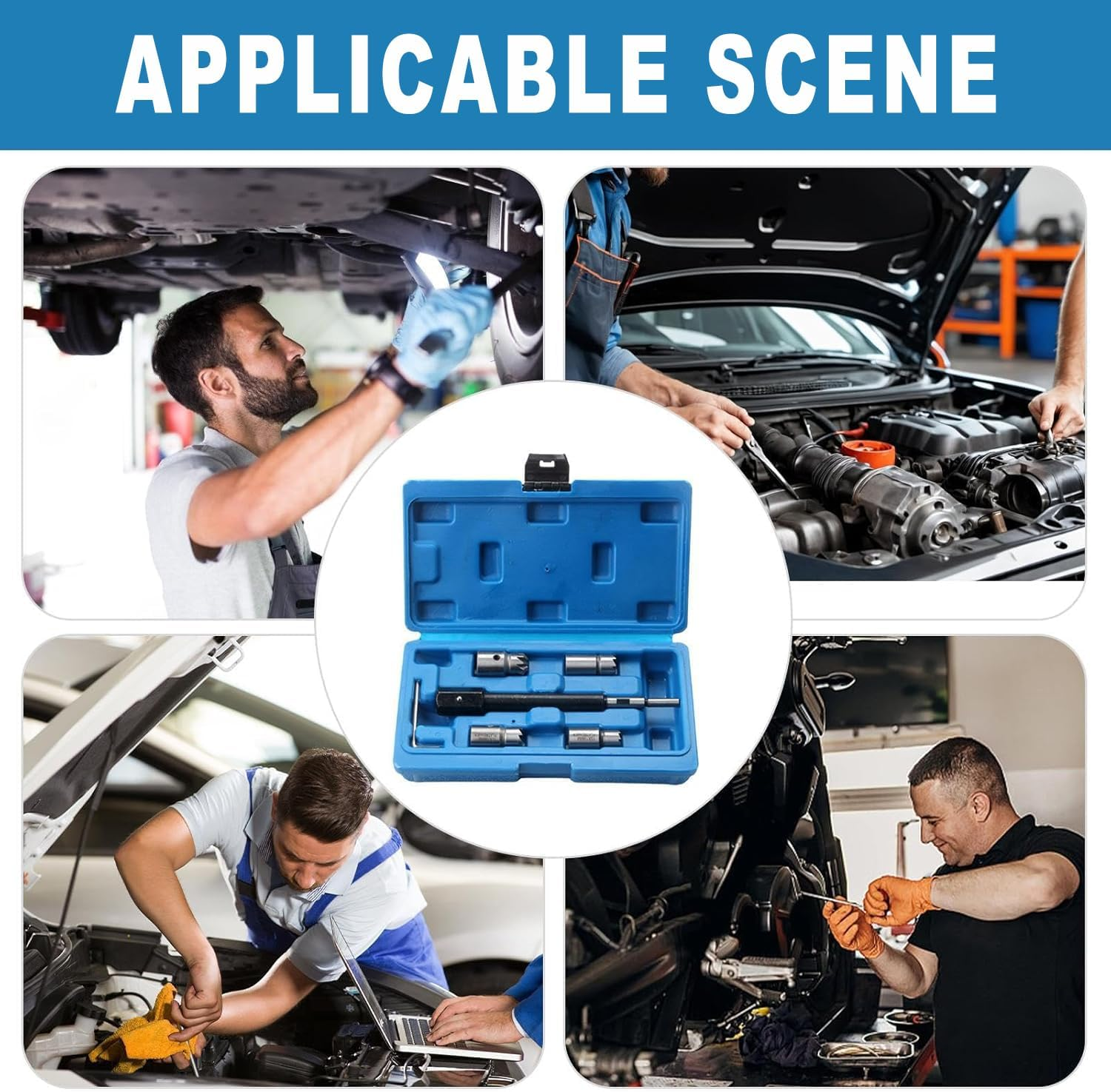 Injector Cleaner Kit 5Pcs Diesel Injector Seat Cutter Cleaner Diesel Injector Set-Injector Seat Cleaning Set-Precision Set of 6 Reamers for Marine Car Racing Lawnmower Automotive Vehicle