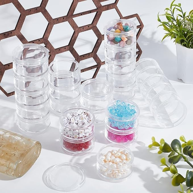 FOTOEVFC Stackable round Plastic Bead Storage Jars, 5 Set, 7 Layer, Clear, PP Material, Round, Storage Containers
