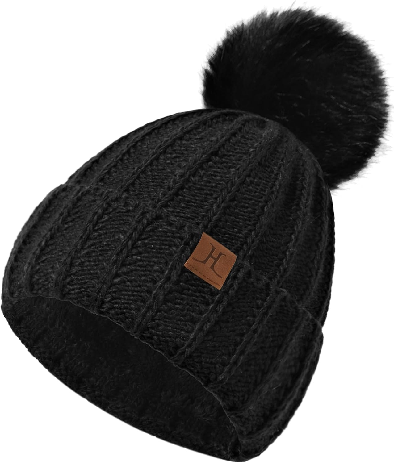 Womens Winter Hat with Pom Pom, Knit Fleece Beanie Hats for Women Cold Weather, Warm Toboggans Cap