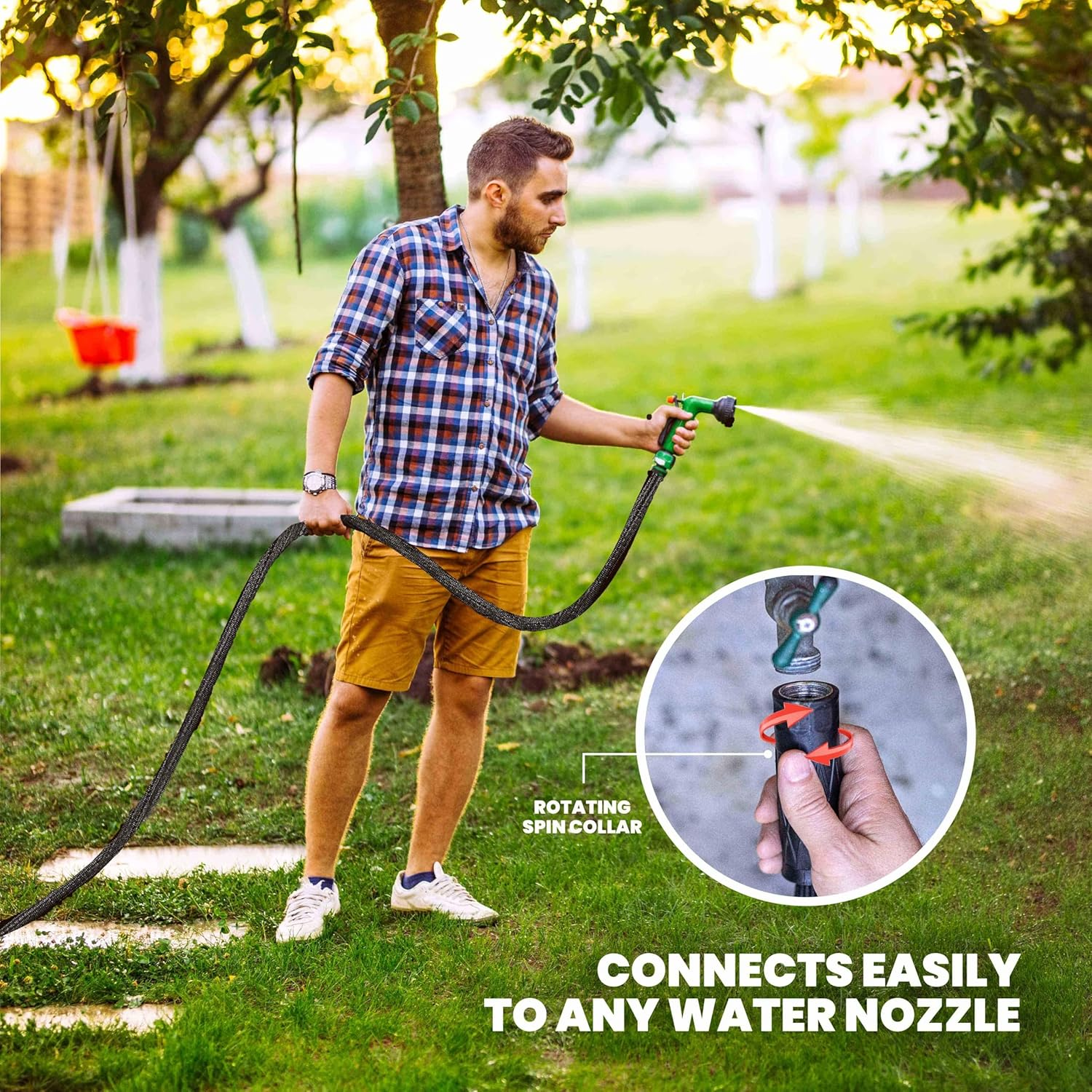 HYDROSTEEL Metal Garden Hose 100 Ft with Nozzle, Water Hose 100Ft, Heavy Duty 3X Layer Stainless Steel Flexible 100 Ft Garden Hose, Lightweight, Easy to Coil, Kink Resistant, 500 PSI as SEEN on TV