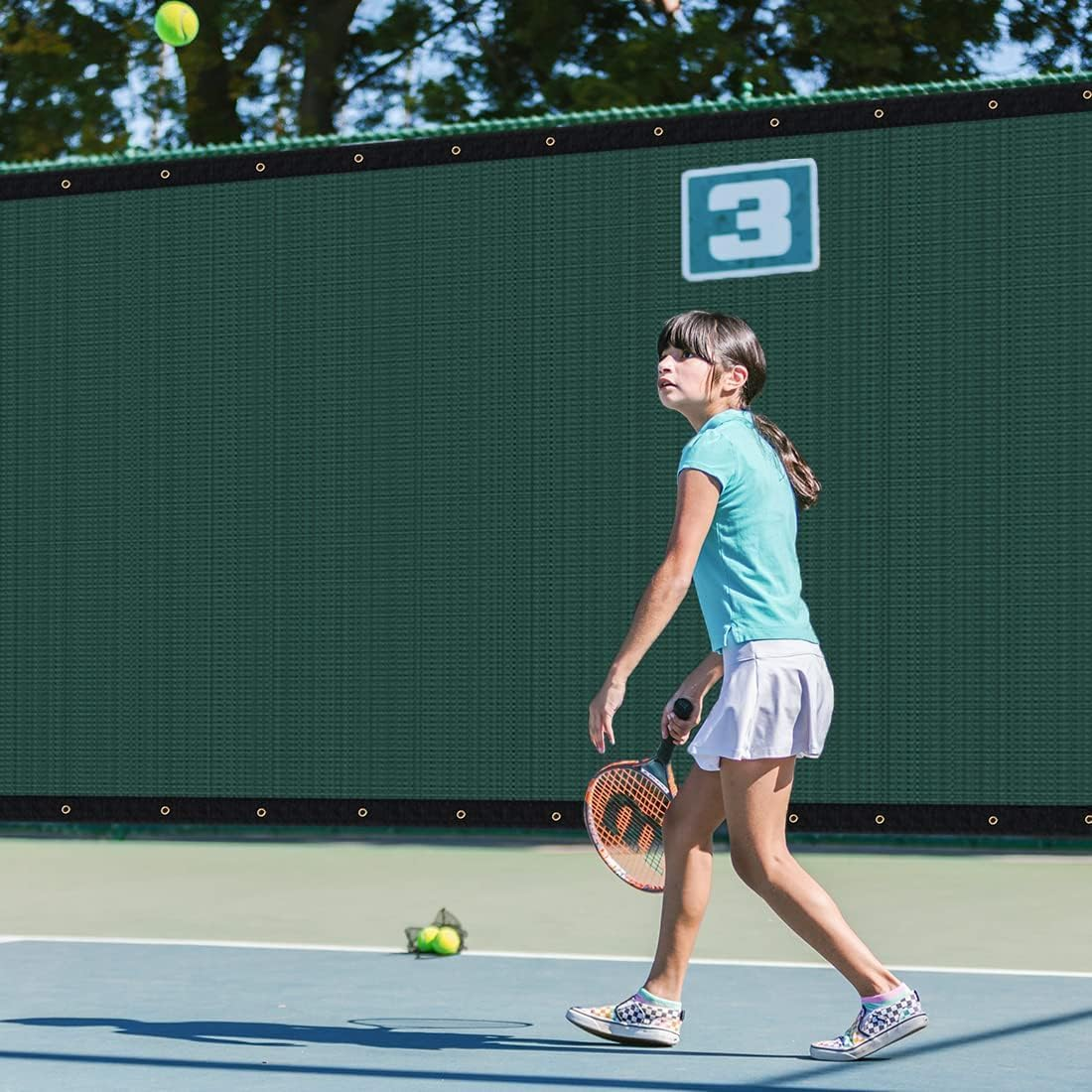 6' X 50' Heavy Duty Privacy Screen Fence, 90% Blockage Green Mesh Shade Net Cover with Brass Grommets for Garden, Yard, Wall, Backyard - Includes 75 Zip Ties (6' X 50', Green) image number 3