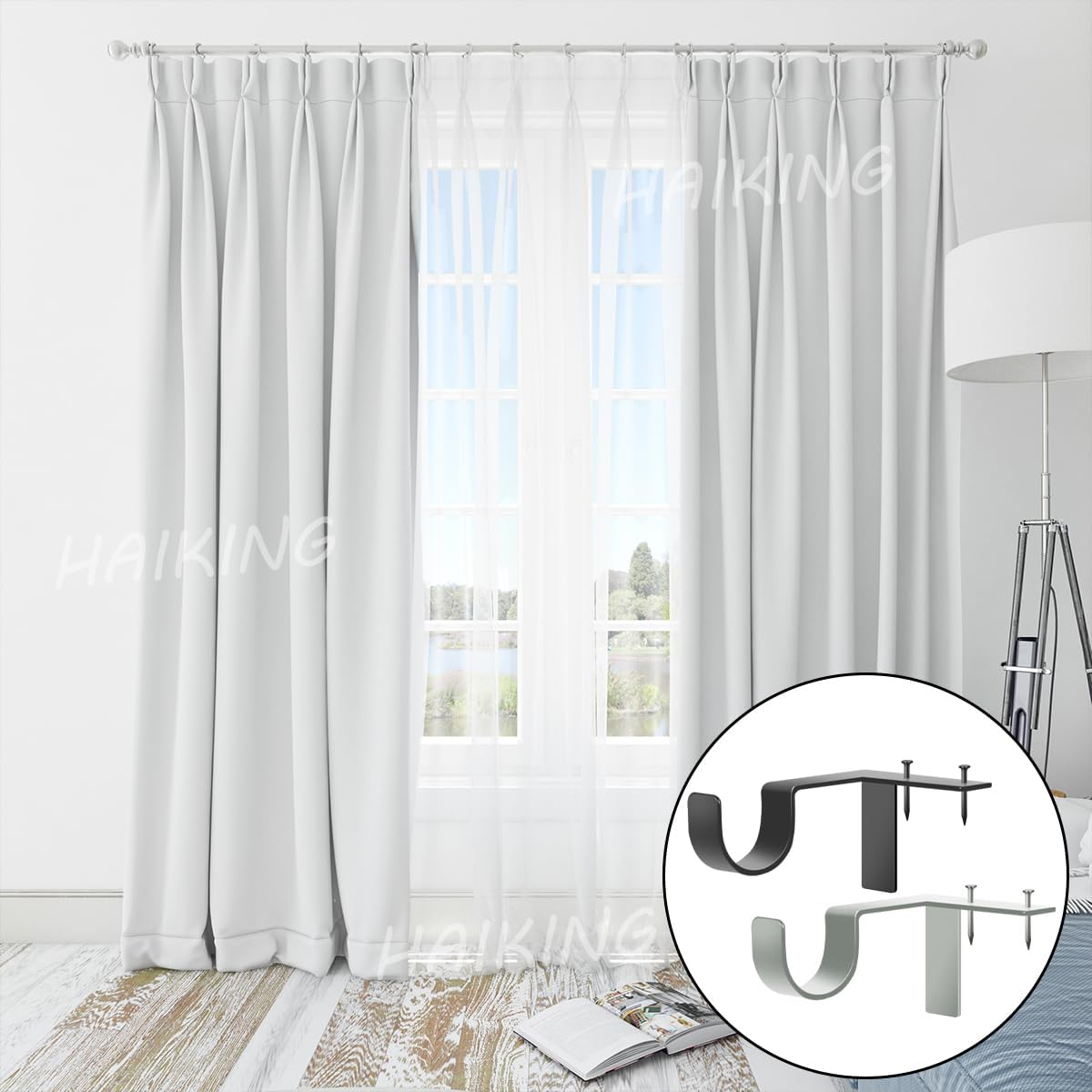 HAIKING Curtain Rod Bracket, 4 PCS Adjustable Curtain Rod Holders for Bedroom Kitchen Window Valance Decoration (Black & Silver) image number 2