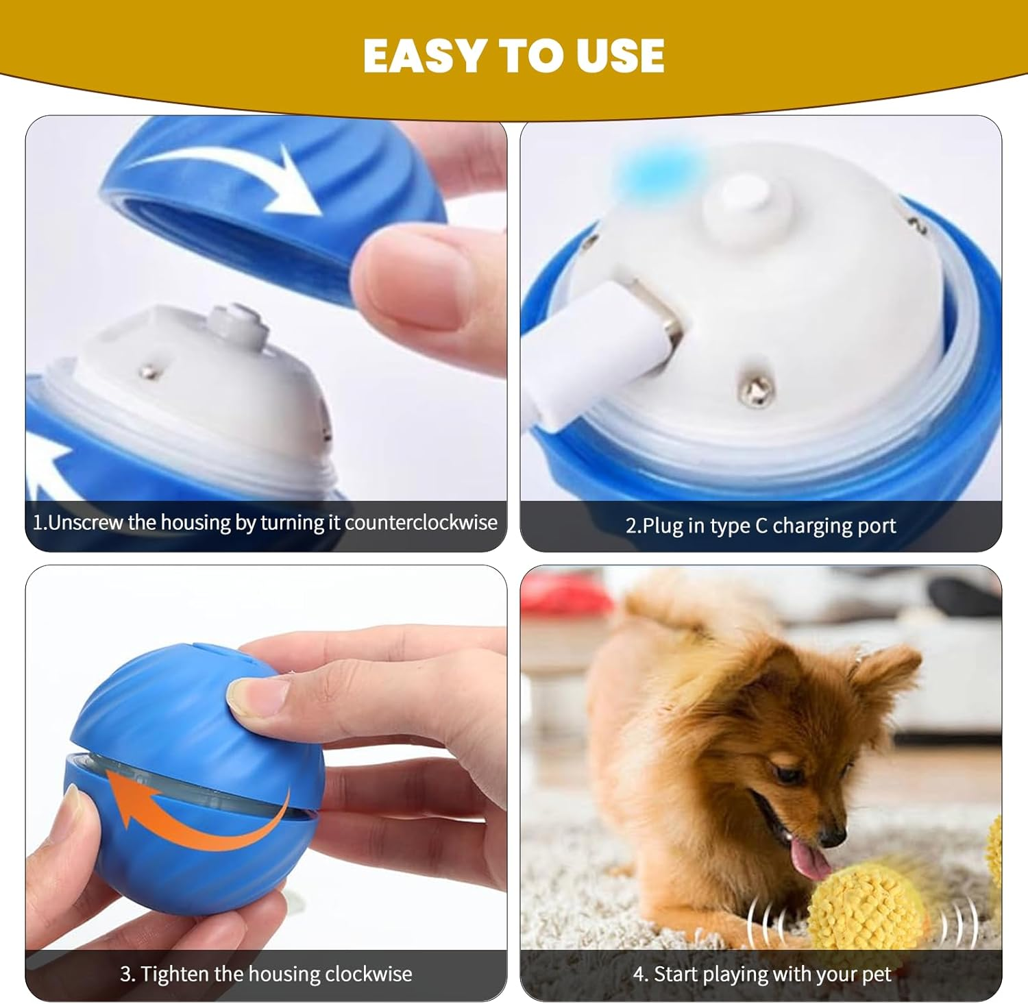VCCLFSIA Interactive Ball for Dogs, Automatic Moving Dog Toy Ball with Plush Cover for Dogs and Cats, Rechargeable Self-Rolling Ball Dog Toys to Keep Them Busy image number 4