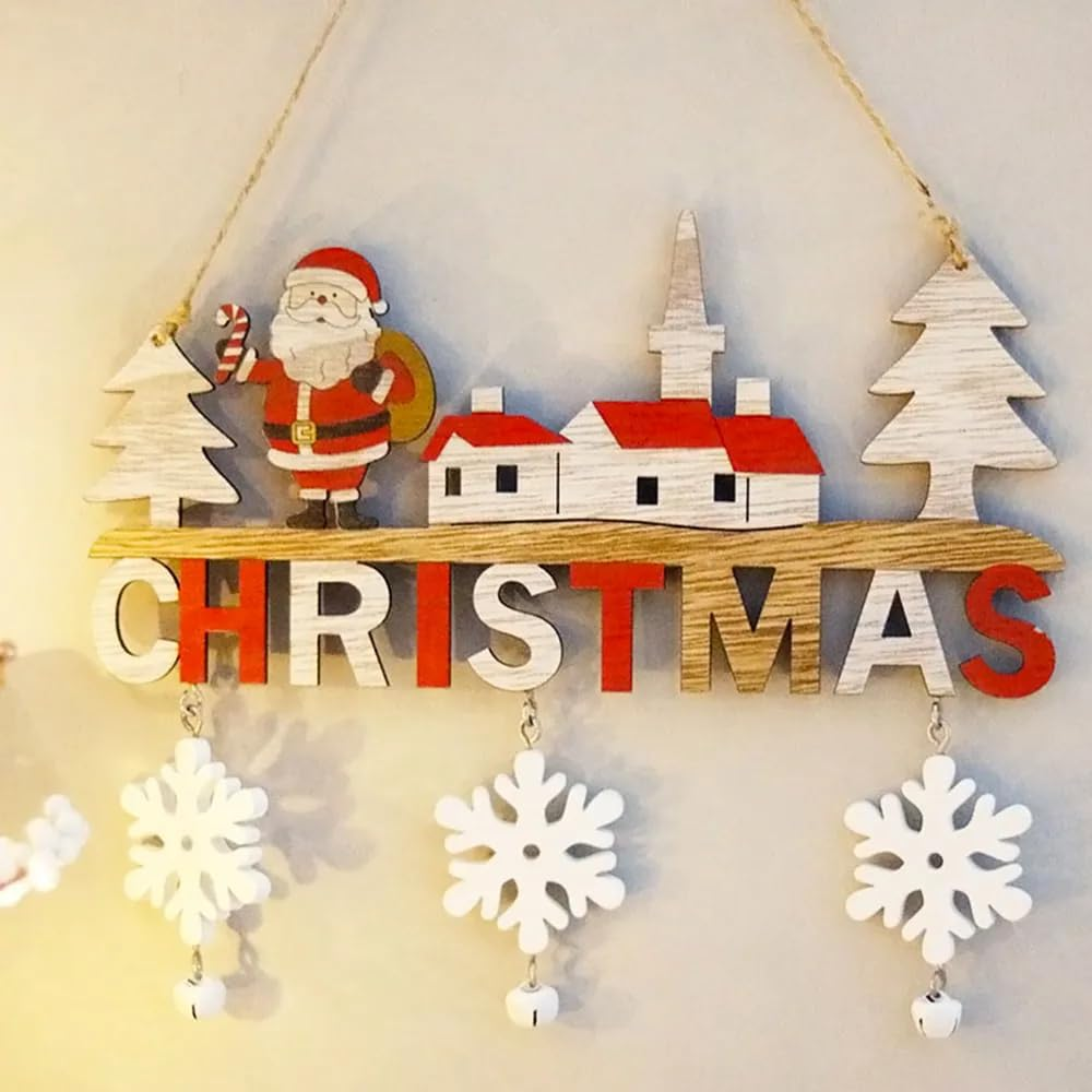 Dorischen Wooden Christmas Door Hanging Oranments Wall Xmas Decor Merry Christmas Tree Decor for Home Happy New Year Naviidad Door Pendants