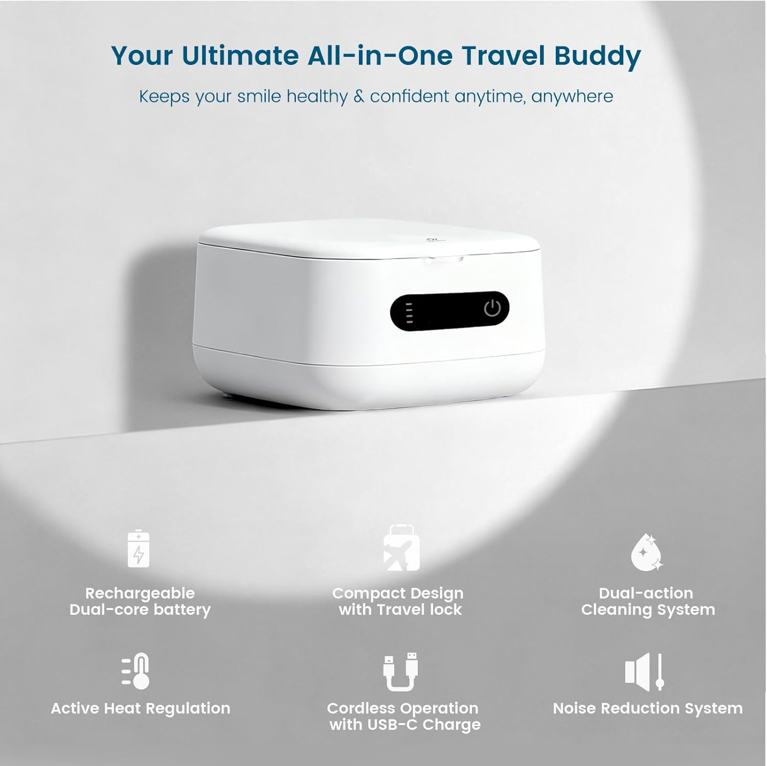 Dental Ultrasonic Retainer Cleaner Machine 52Khz Cordless Portable Movable UV Dental Cleaning Pod for Invisalign, Denture, Mouthguard, Nightguard, Jewelry, with Mirror, Outdoor Travel Cleaning image number 3