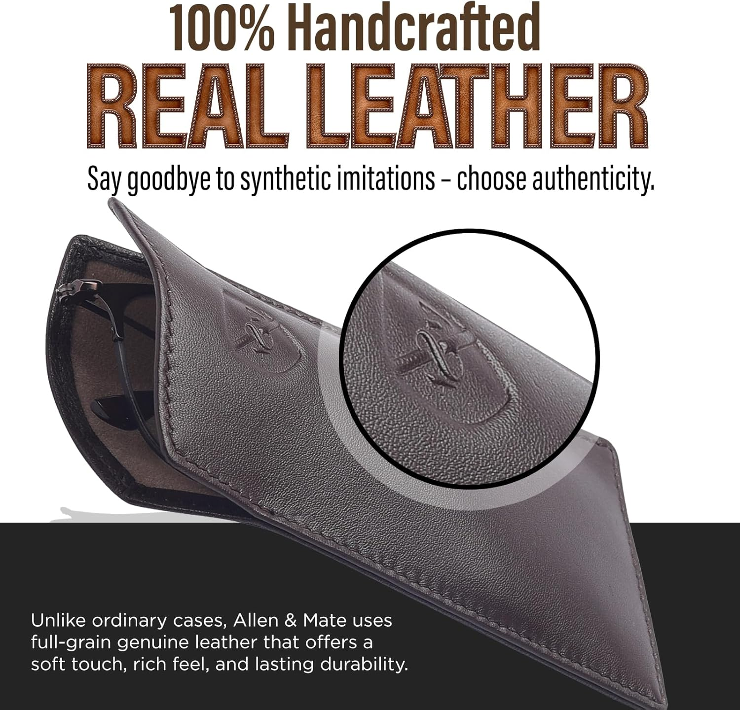 ALLEN & MATE Real Leather Reading Glasses Case Slim Soft Spectacles Pouch Sleeve with Glass Cleaning Cloth image number 6