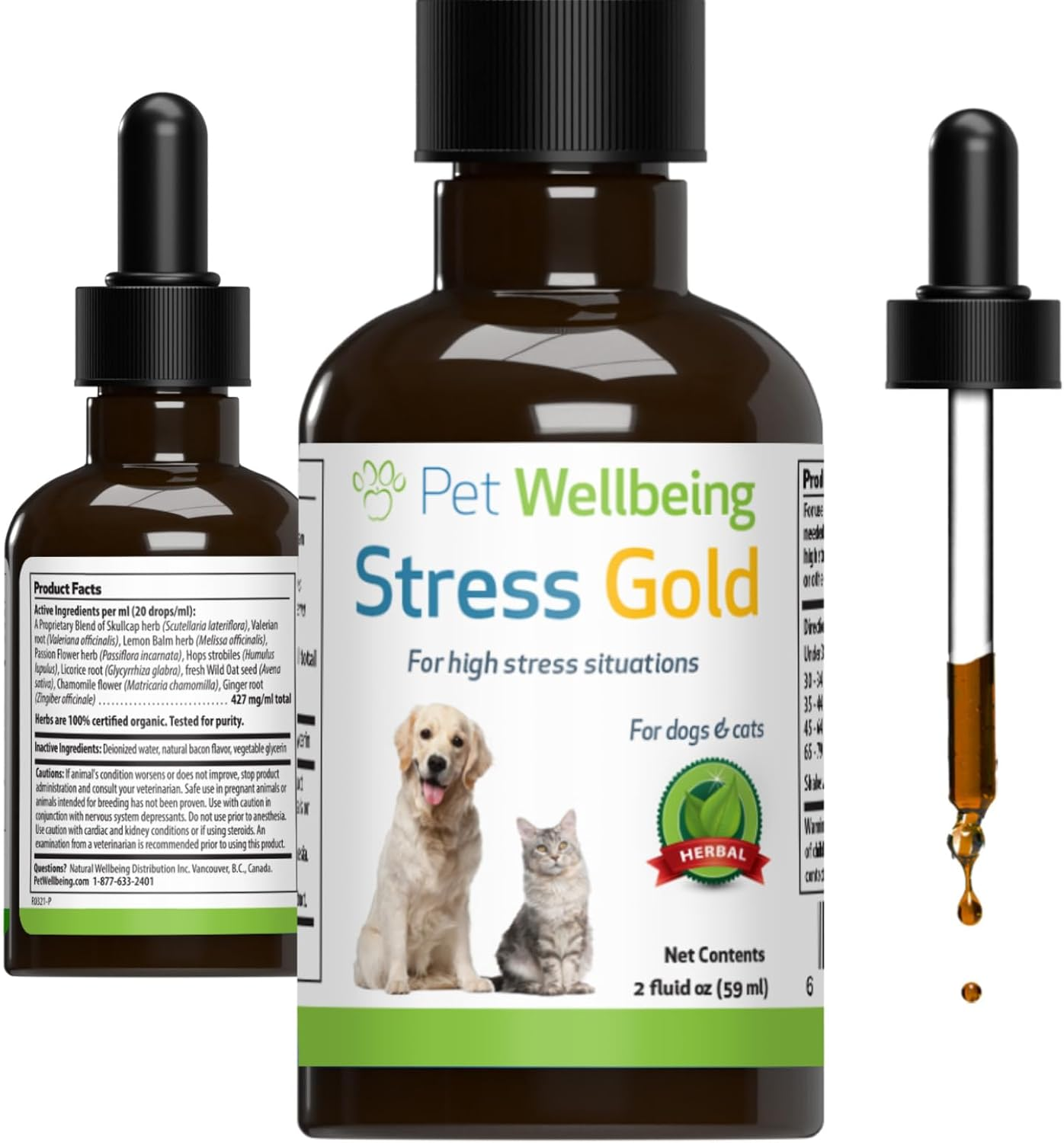 Pet Wellbeing Stress Gold for Dogs - Occasional High Stress and Restlessness, Supports Relaxation, Travel, Vet Trips, Skullcap, Valerian - Veterinarian-Formulated Herbal Supplement 2 Oz (59 Ml) image number 6