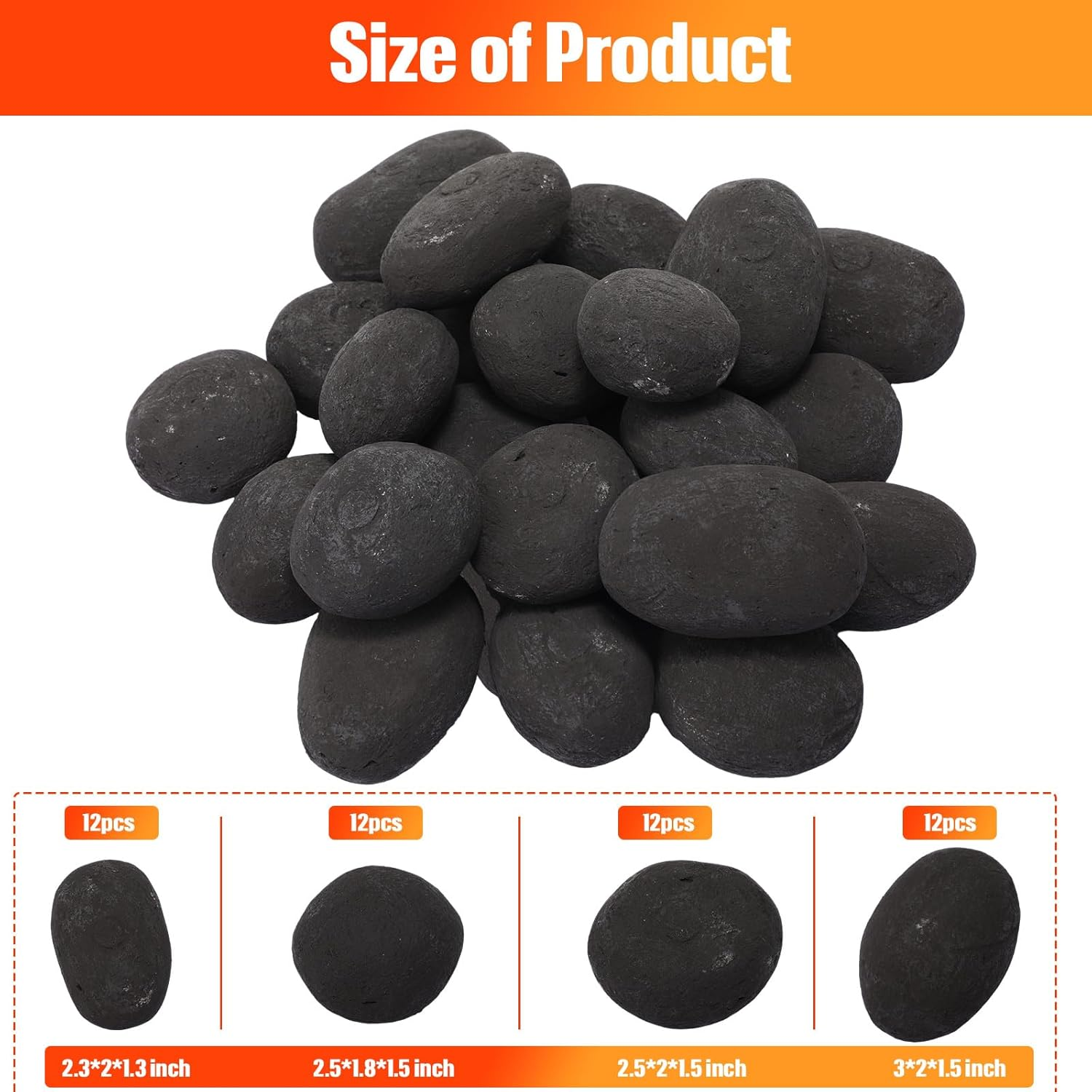 Suzile 48 Pcs Lava Rocks for Fire Pit, 2"-3" Lava Stones Firepit Rocks Lightweight Ceramic Fiber Pebble Stones for Indoor Outdoor Gas Fire Pit and Fireplace(Black) - Gray image number 6