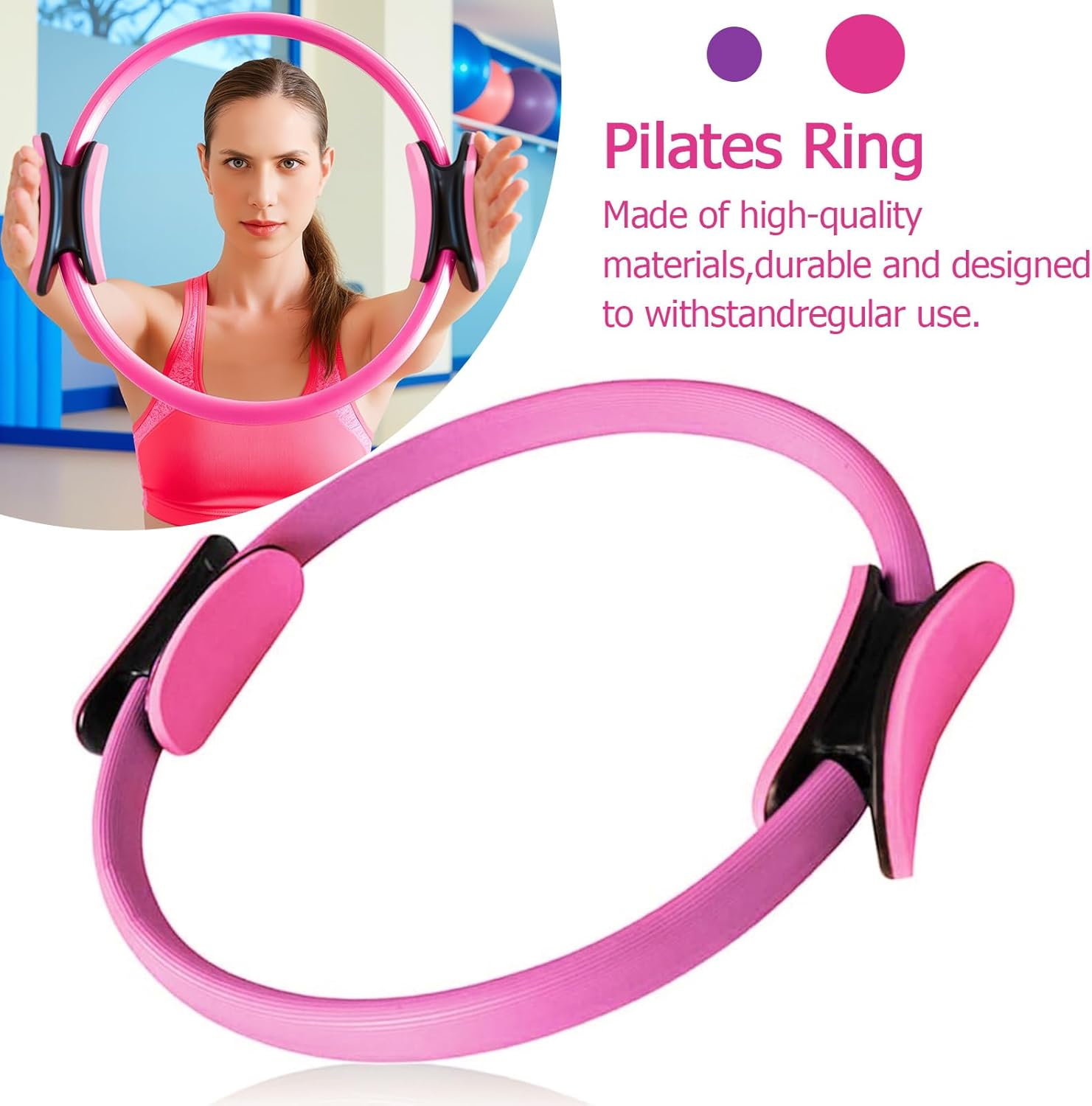 Pilates Ring Set, Pilates Equipment Kit with 15&rdquo; Magic Circle with Dual Padded Handles, Includes Yoga Pilates Ball & 4 Resistance Bands - Starter Workouts Equipment Kit for Women at Home image number 2