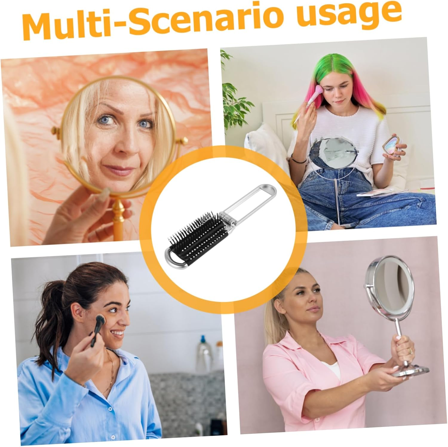 Ipetboom Folding Mirror Comb Hair Comb Travel Brush Detangling Brush Compact Mirror image number 5