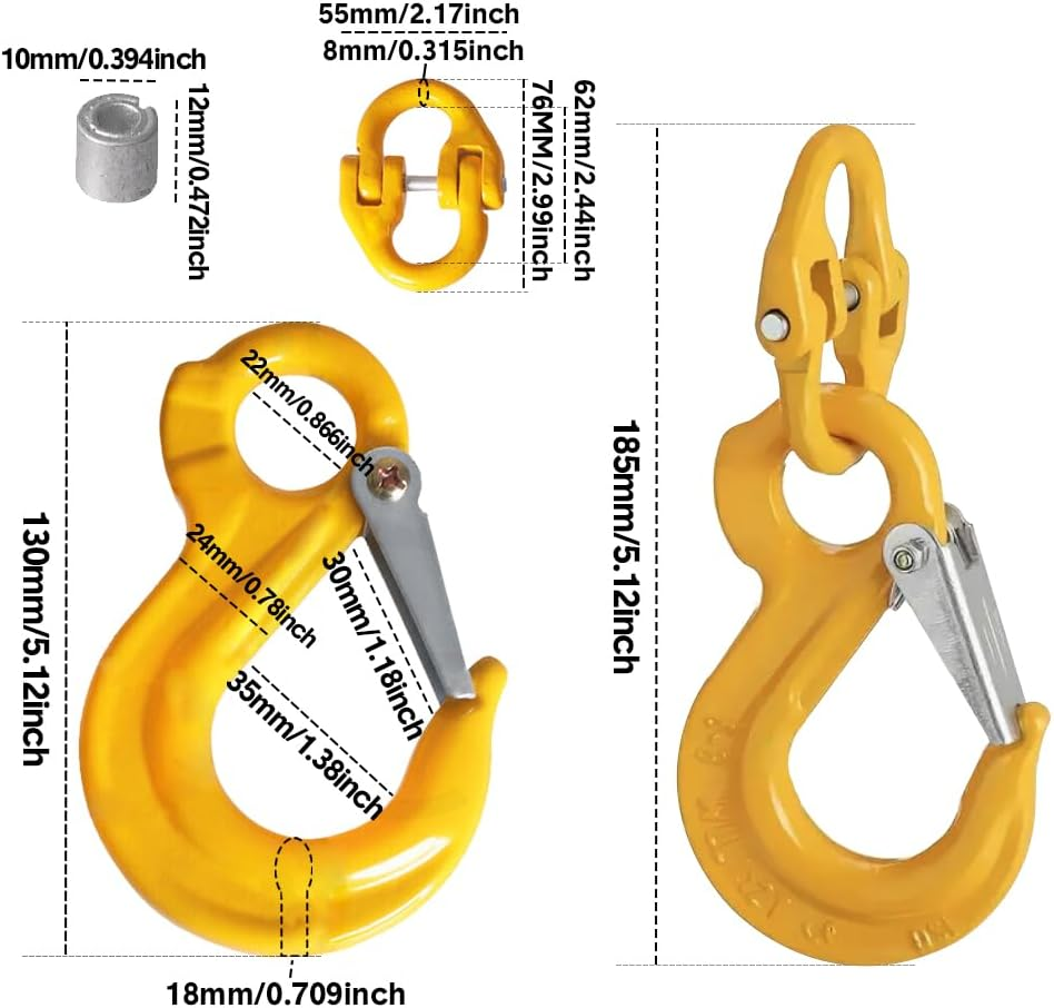 2 Pack Sling Hook with Hammerlock Heavy Duty Safety Sling Hooks 7/8Mm for Cavan Camper Trailer Connecting Extend Safety Chain 2T image number 1