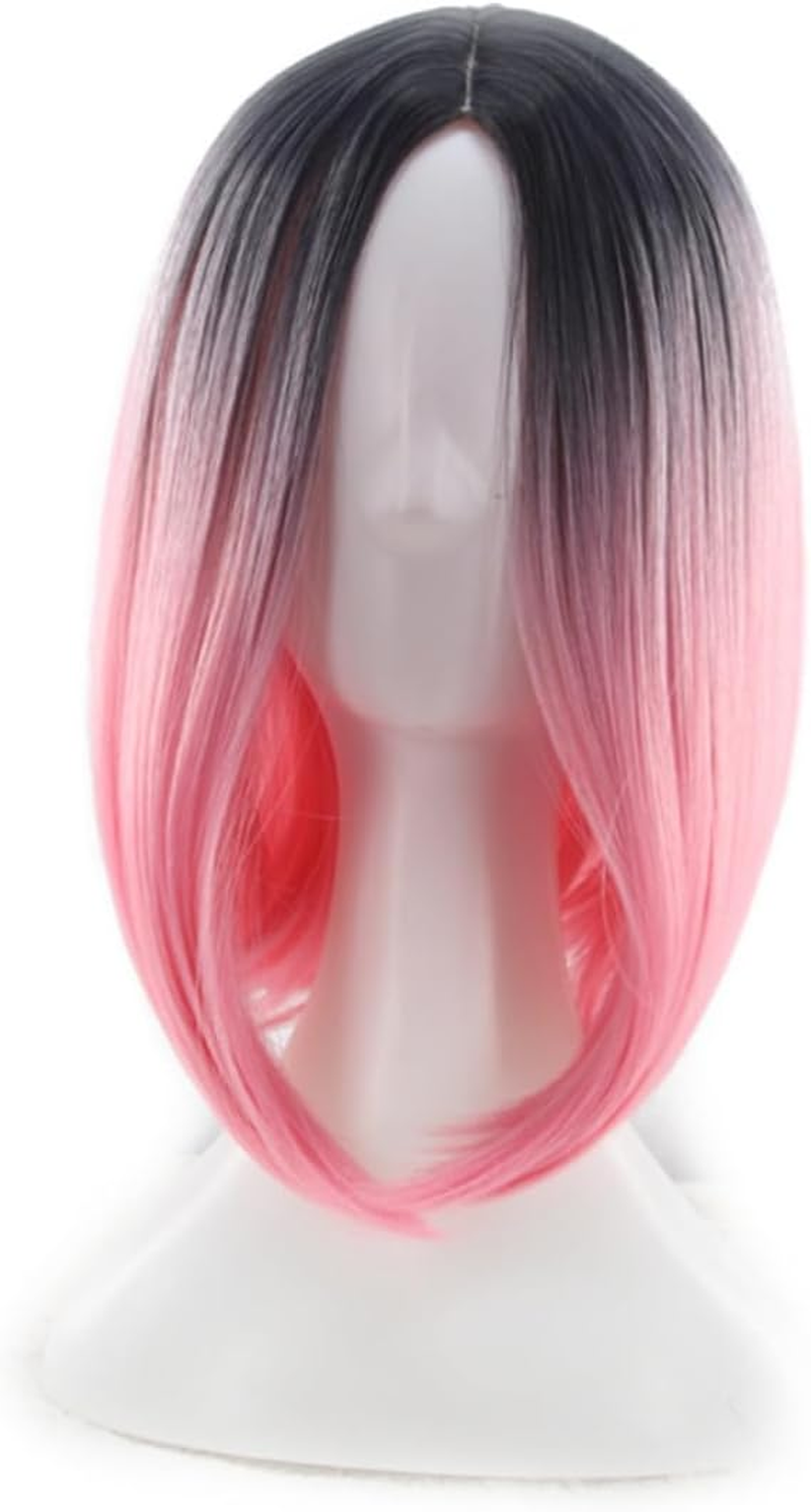 Baluue Pink Gradient Wig Womens Bob Wig Synthetic Hair Short Straight for Halloween Party image number 1