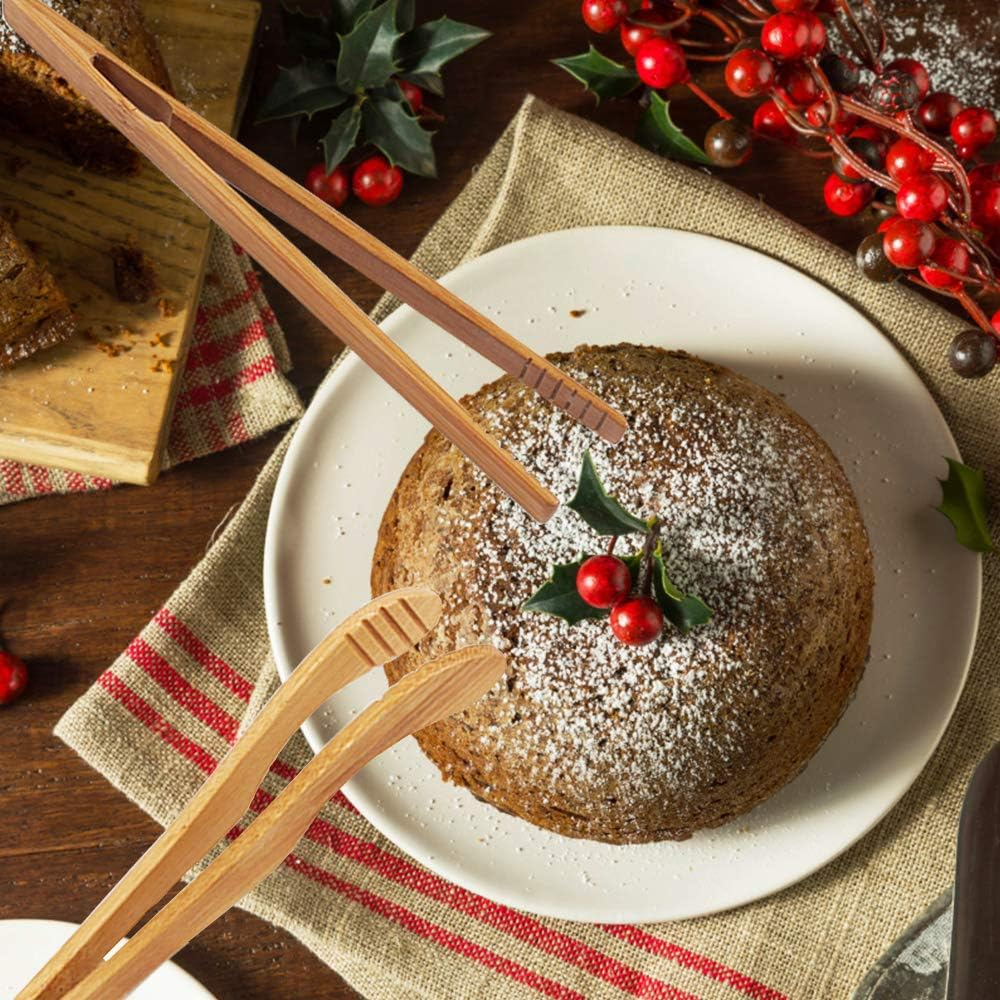 4 Pack Bamboo Toaster Tongs - 7&rdquo; Reusable Wood Cooking Tongs -Ideal Kitchen Utensil for Cheese Bacon Muffin Fruits Bread- Ultra Grip - Eco-Friendly (Yellow-4 Pcs) image number 1