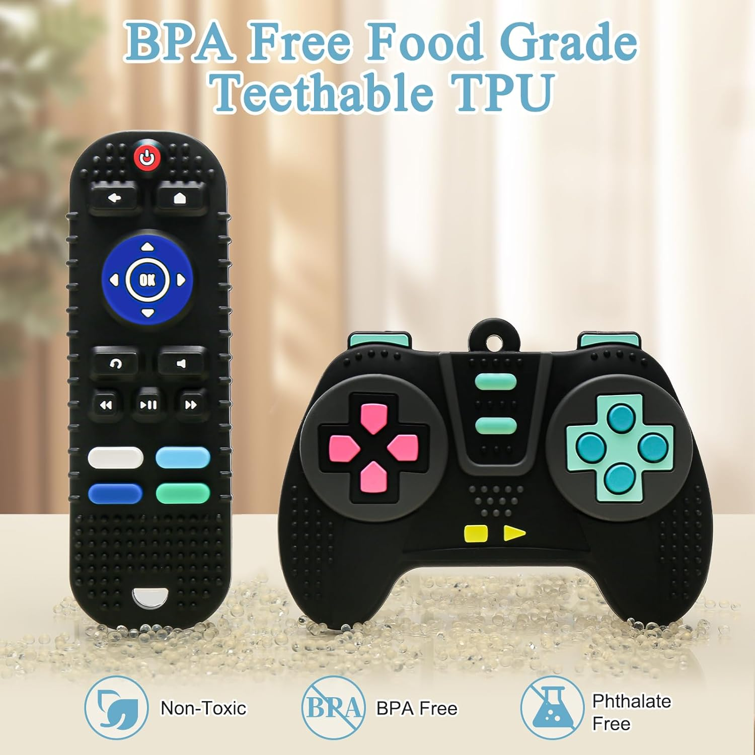 MR.TIMELAG Baby Teething Toys with Remote Control - 2 Pack Silicone Teethers for Infants 3+ Months, Bpa-Free Chew Toys with Textured Surface - Soothing Gum Relief for Newborns image number 6