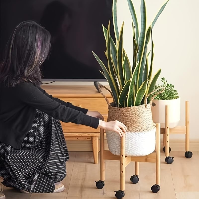 Plant Stand with Non-Slip and Fixable Universal Wheels, Easy Move and Smooth, Three Heights Adjustable, 33*25Cm image number 1