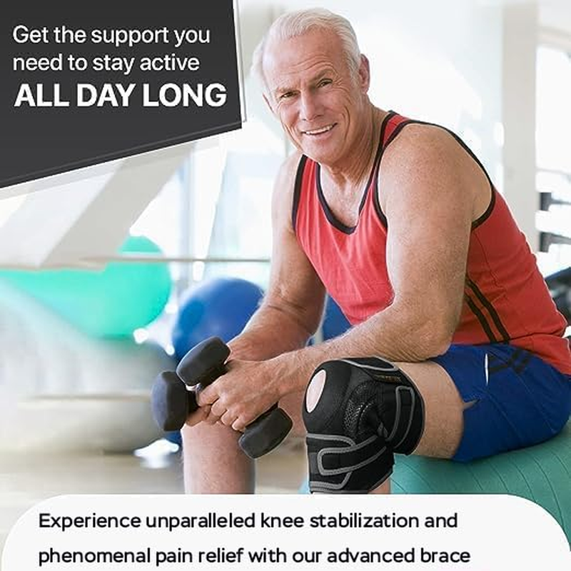 Knee Brace for Men Women with Side Stabilizers & Patella Gel Pads for Maximum Knee Pain Support and Fast Recovery for Pain Relief, Meniscus, Arthritis, ACL Support (Gray Black, X/XL) image number 3