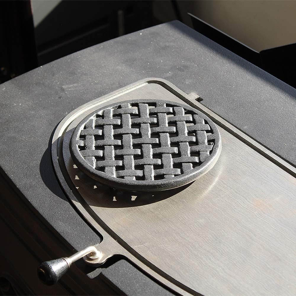 Minuteman International TWI-03 round Lattice Woodstove Tabletop Cast Iron Trivet, Black image number 4