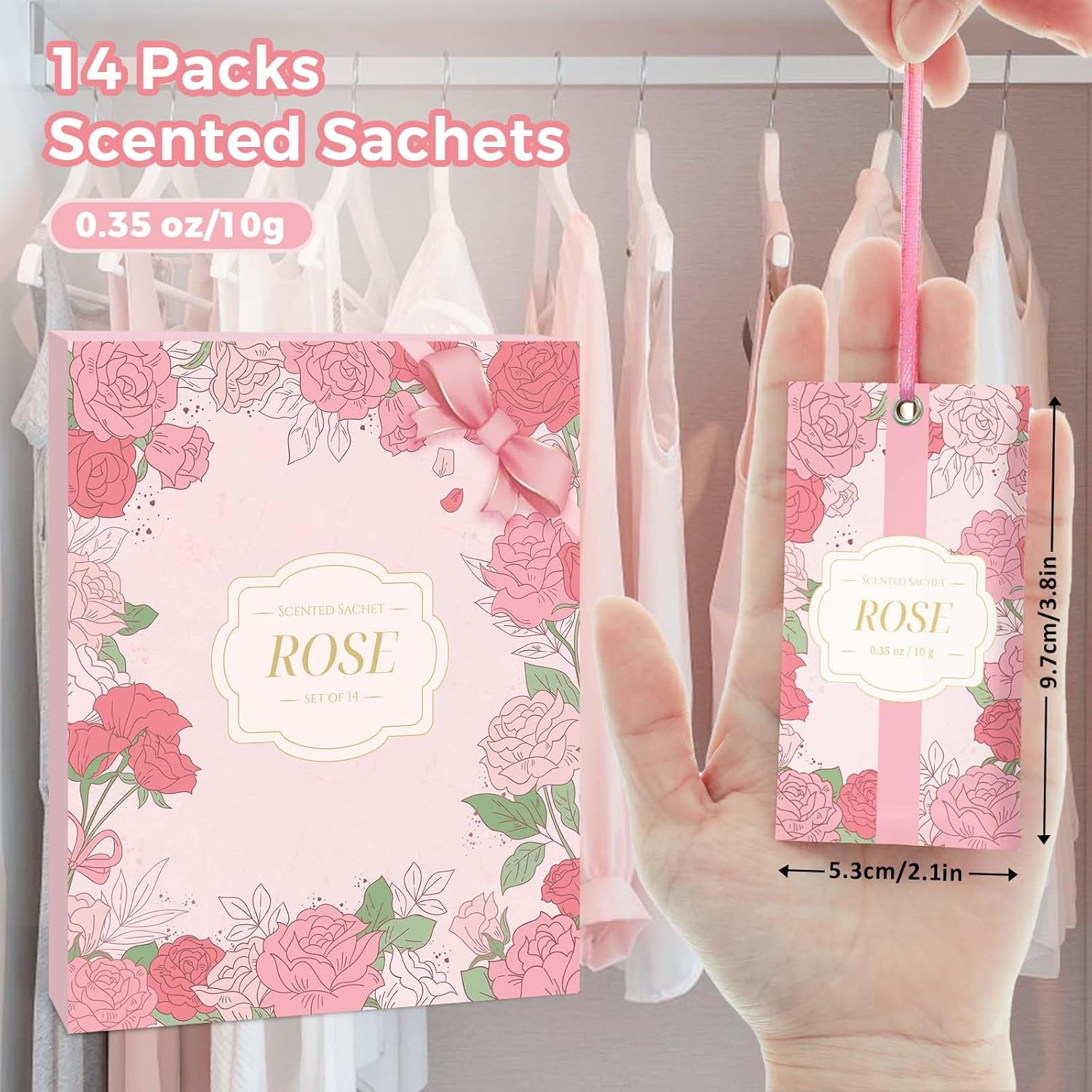 LA BELLEF&Eacute;E Scented Sachet,14-Packs Rose Fragrance Packets Perfume Envelopes Sachets, Idea Home, Wardrobe, Drawer, Car, Closets image number 6