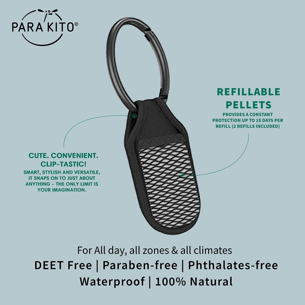 PARAKITO Mosquito Clip - anti Mosquito Devices - W/Natural Essential Oils, Mosquito Free Travel & Camping, Attaches to Travel Backpack, Camping Backpack, Travel Accessories, Waterproof (Black) image number 1