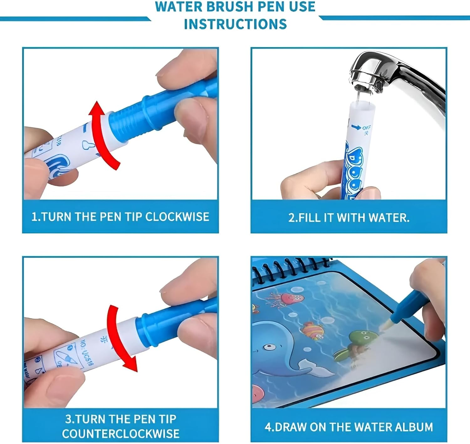 MYLEUS 6 Set Water Drawing Books for for Kids, Kids Montessori Toys Reusable Magic Water Coloring Book Magica Drawing Books Painting Toys Toddler Early Education Toys for Kids 3-6(Pen Random Color) image number 3